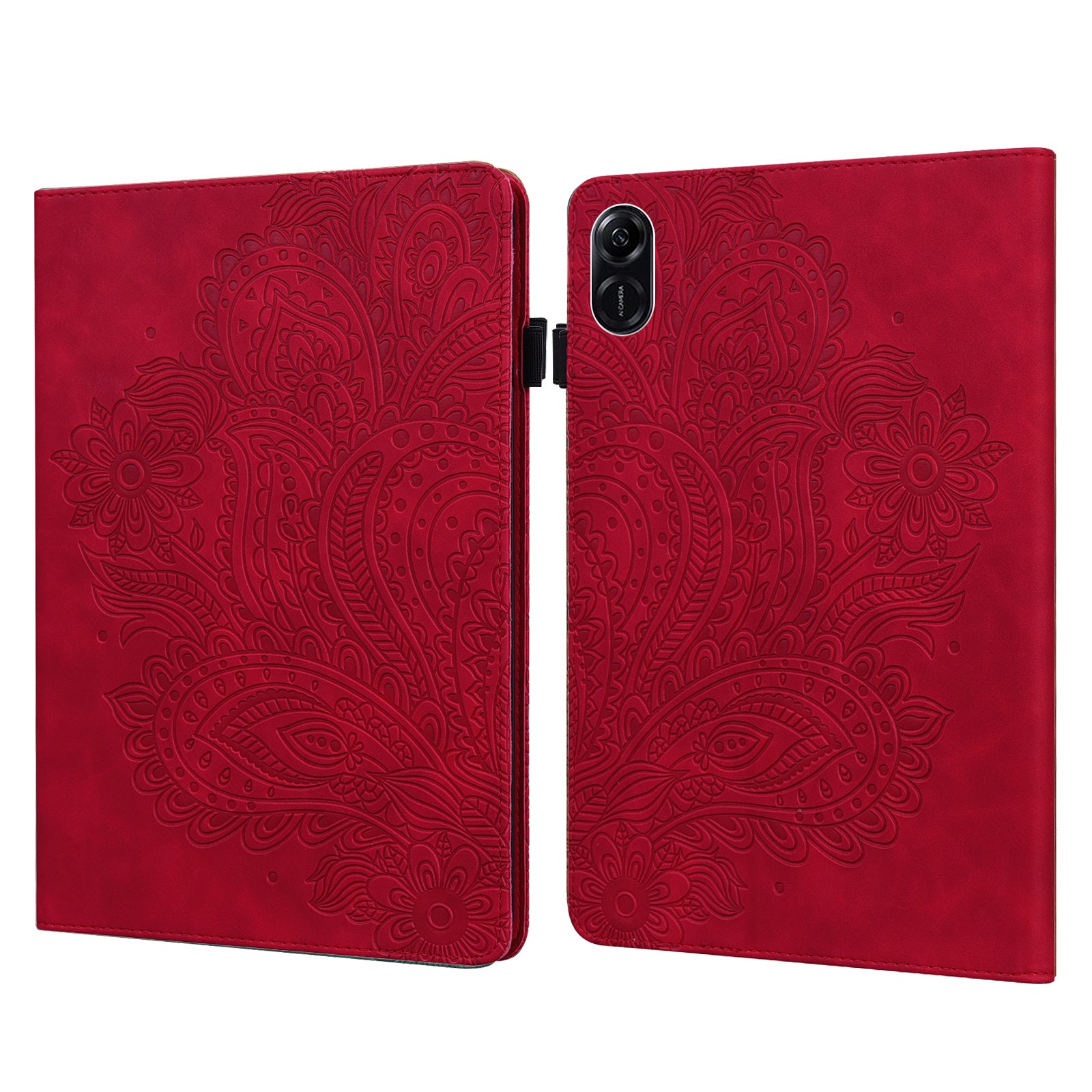 For Honor Pad X9 Case Flower Pattern PU Leather Folio Stand Tablet Cover with Card Slots - Red