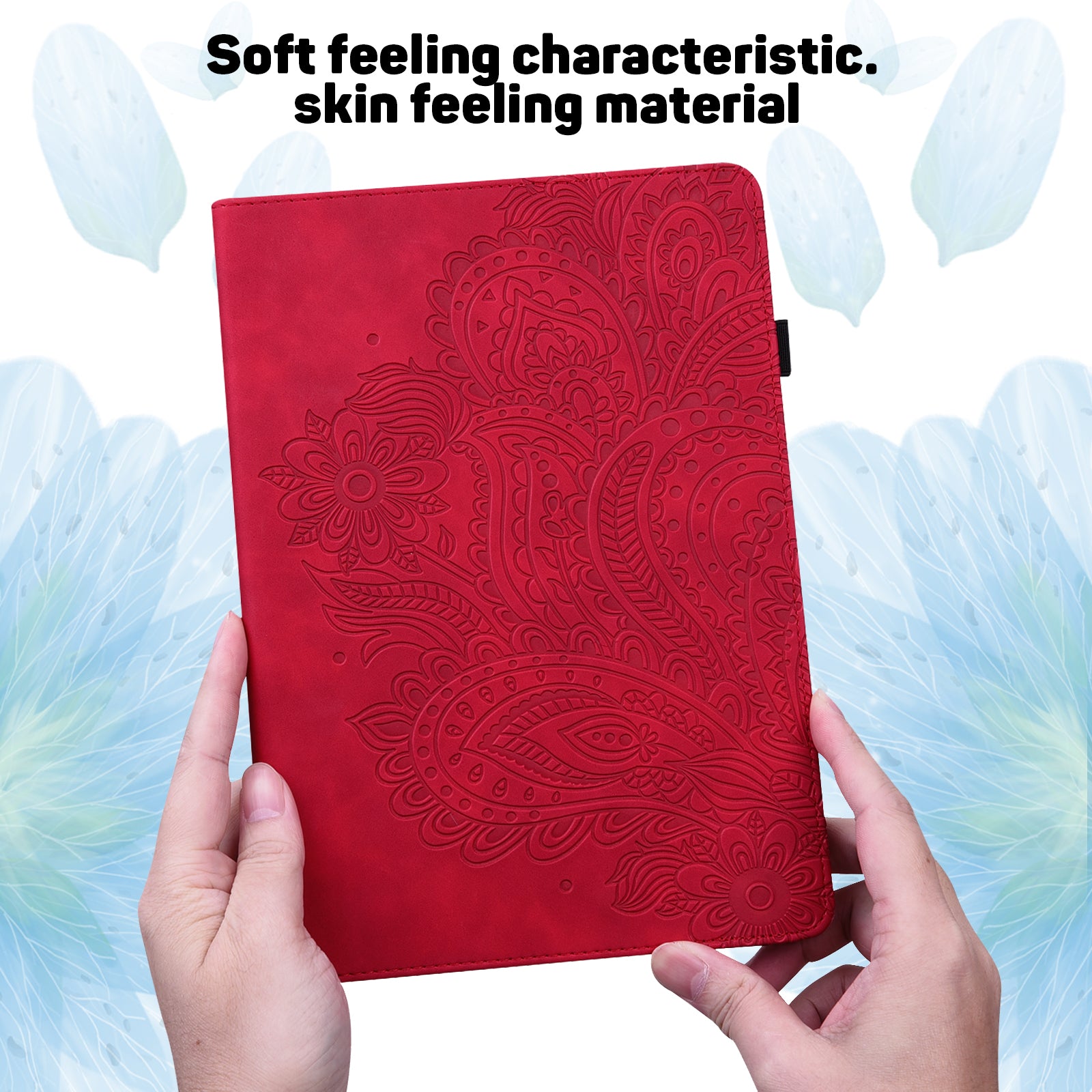 For Honor Pad X9 Case Flower Pattern PU Leather Folio Stand Tablet Cover with Card Slots - Red