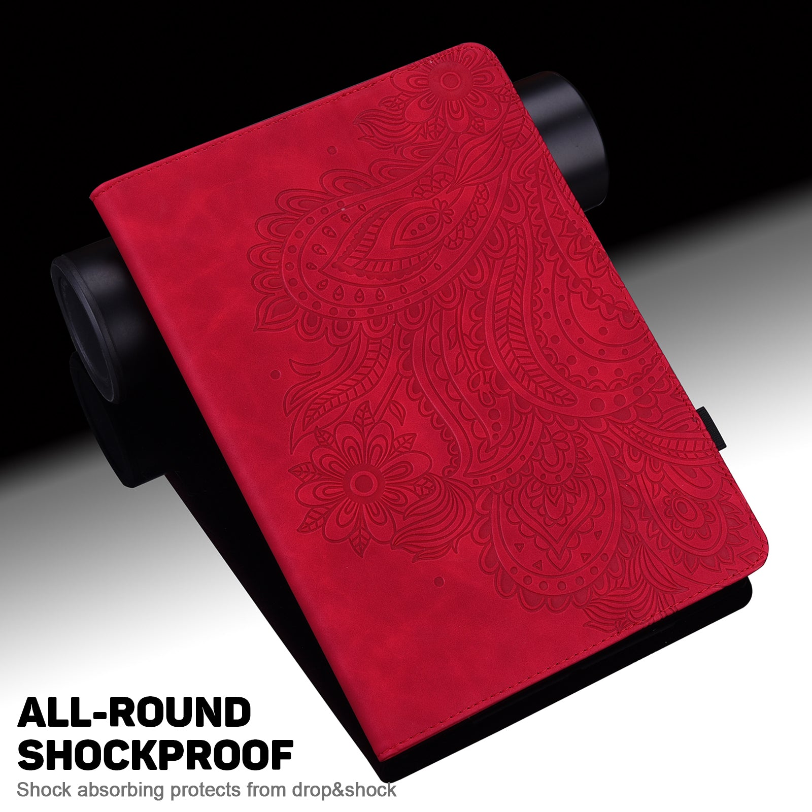 For Honor Pad X9 Case Flower Pattern PU Leather Folio Stand Tablet Cover with Card Slots - Red