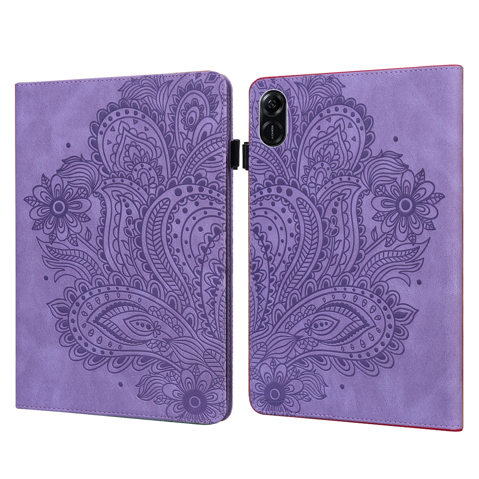 For Honor Pad X9 Case Flower Pattern PU Leather Folio Stand Tablet Cover with Card Slots - Purple