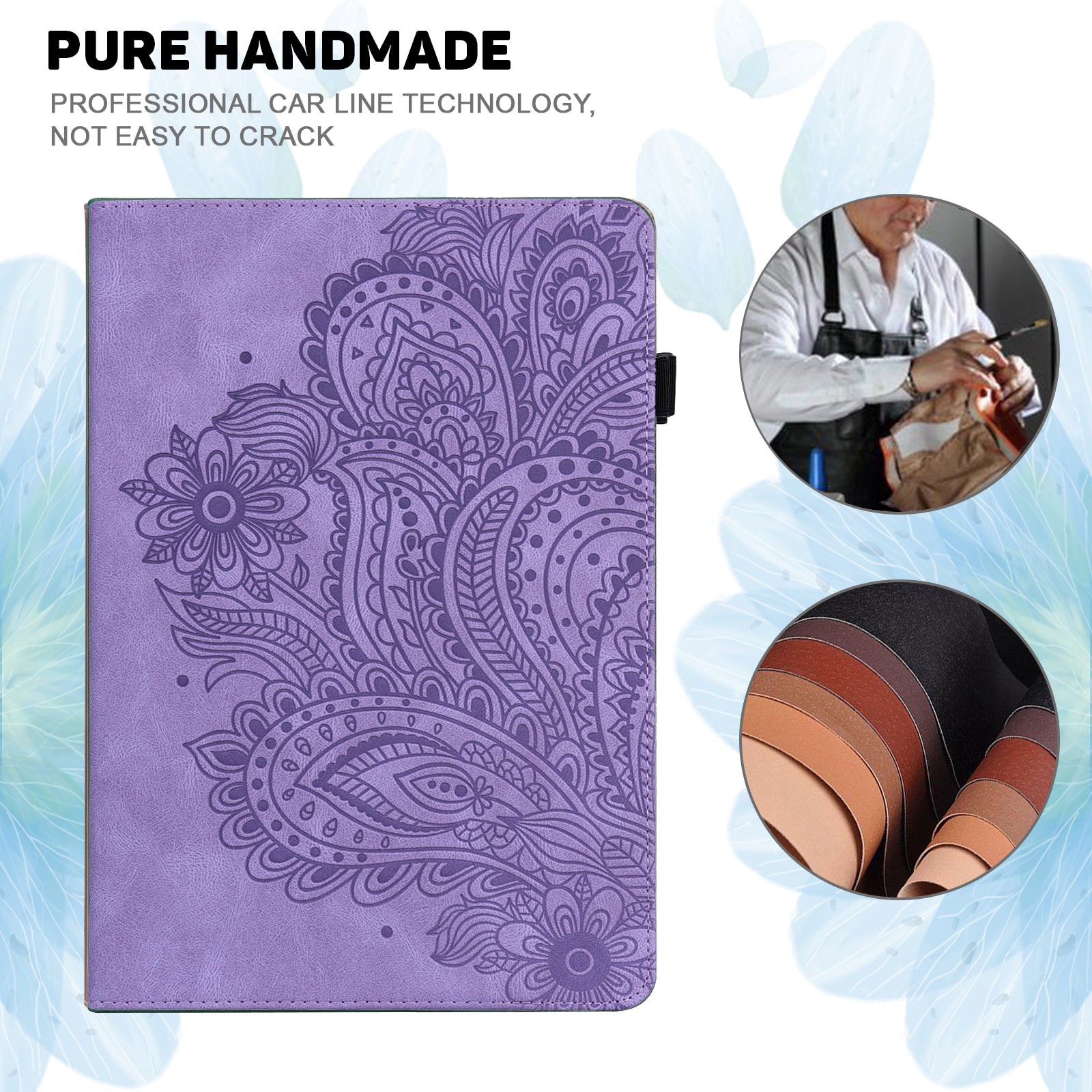 For Honor Pad X9 Case Flower Pattern PU Leather Folio Stand Tablet Cover with Card Slots - Purple