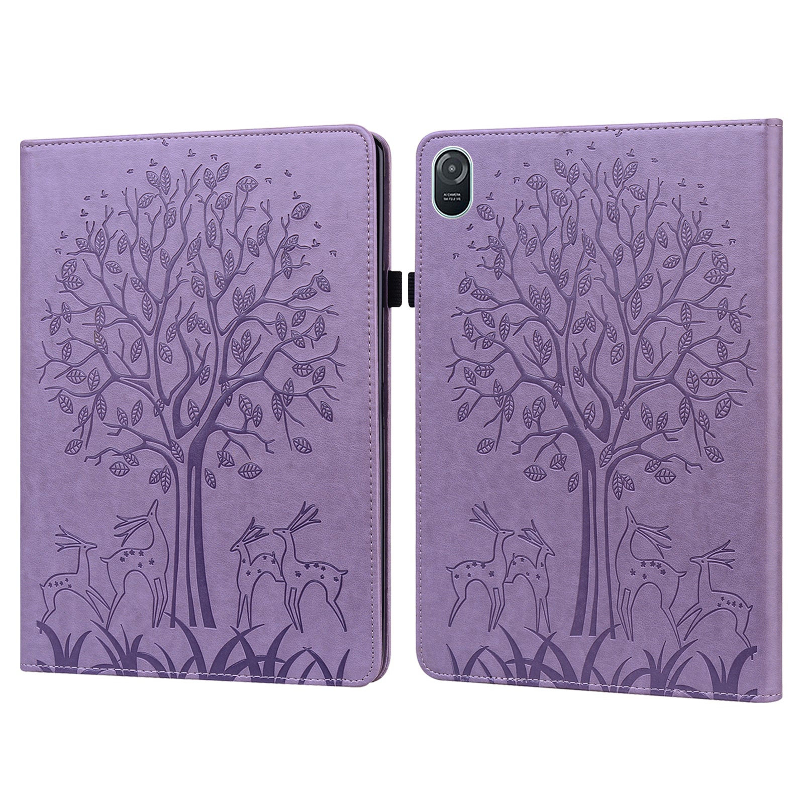 For Honor Pad 8 Case PU Leather Tree Deer Pattern Tablet Cover with Card Slots - Purple