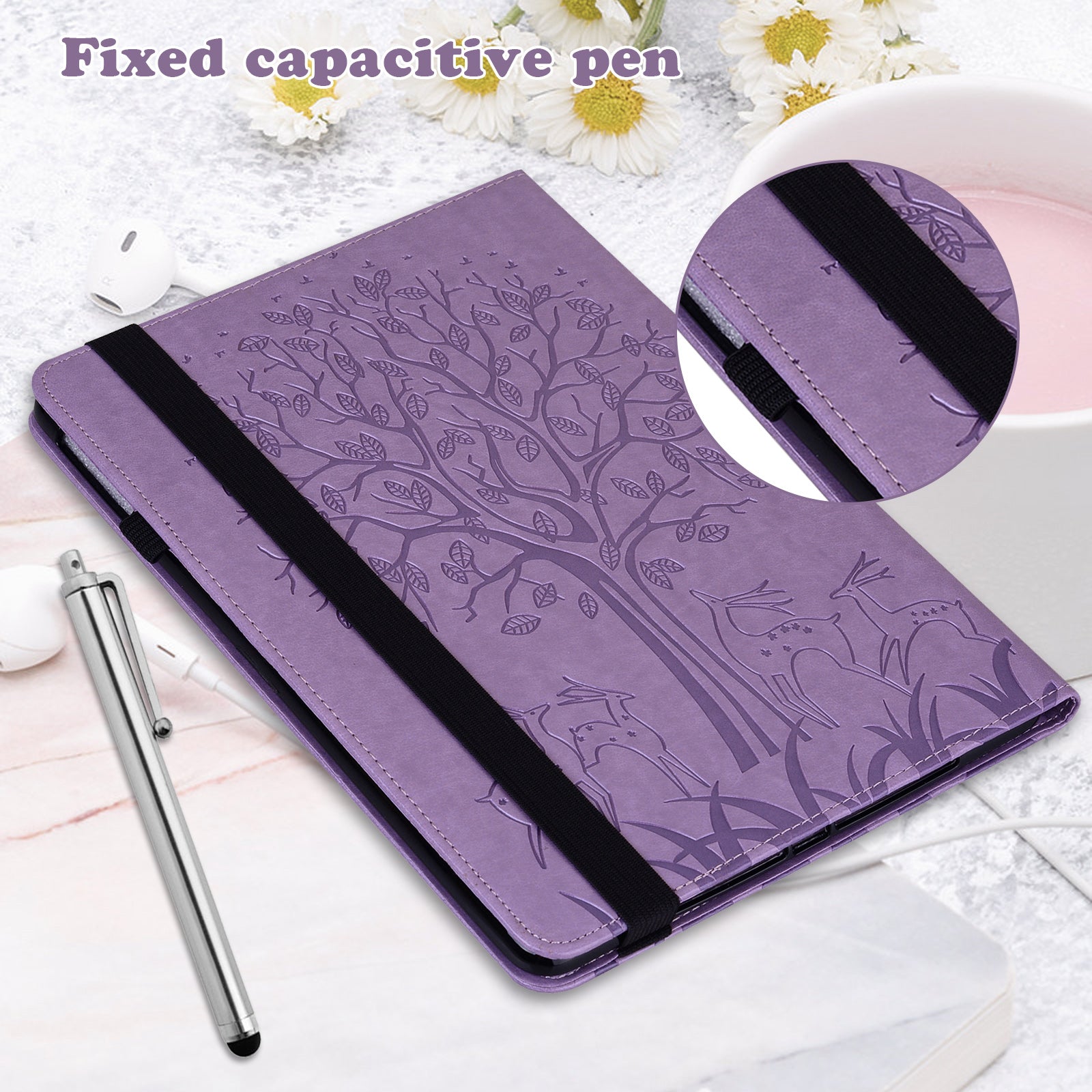 For Honor Pad 8 Case PU Leather Tree Deer Pattern Tablet Cover with Card Slots - Purple