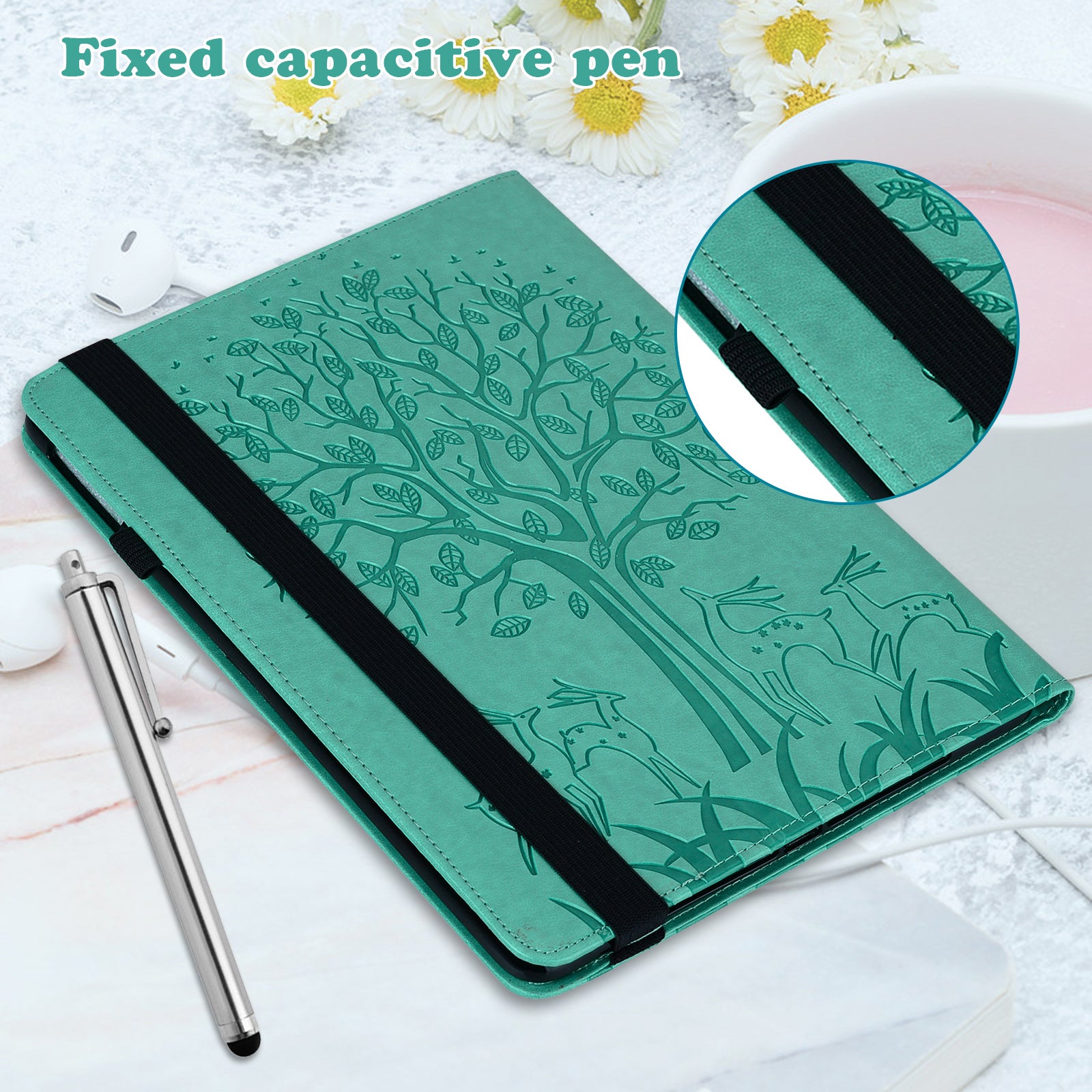 For Honor Pad 8 Case PU Leather Tree Deer Pattern Tablet Cover with Card Slots - Green