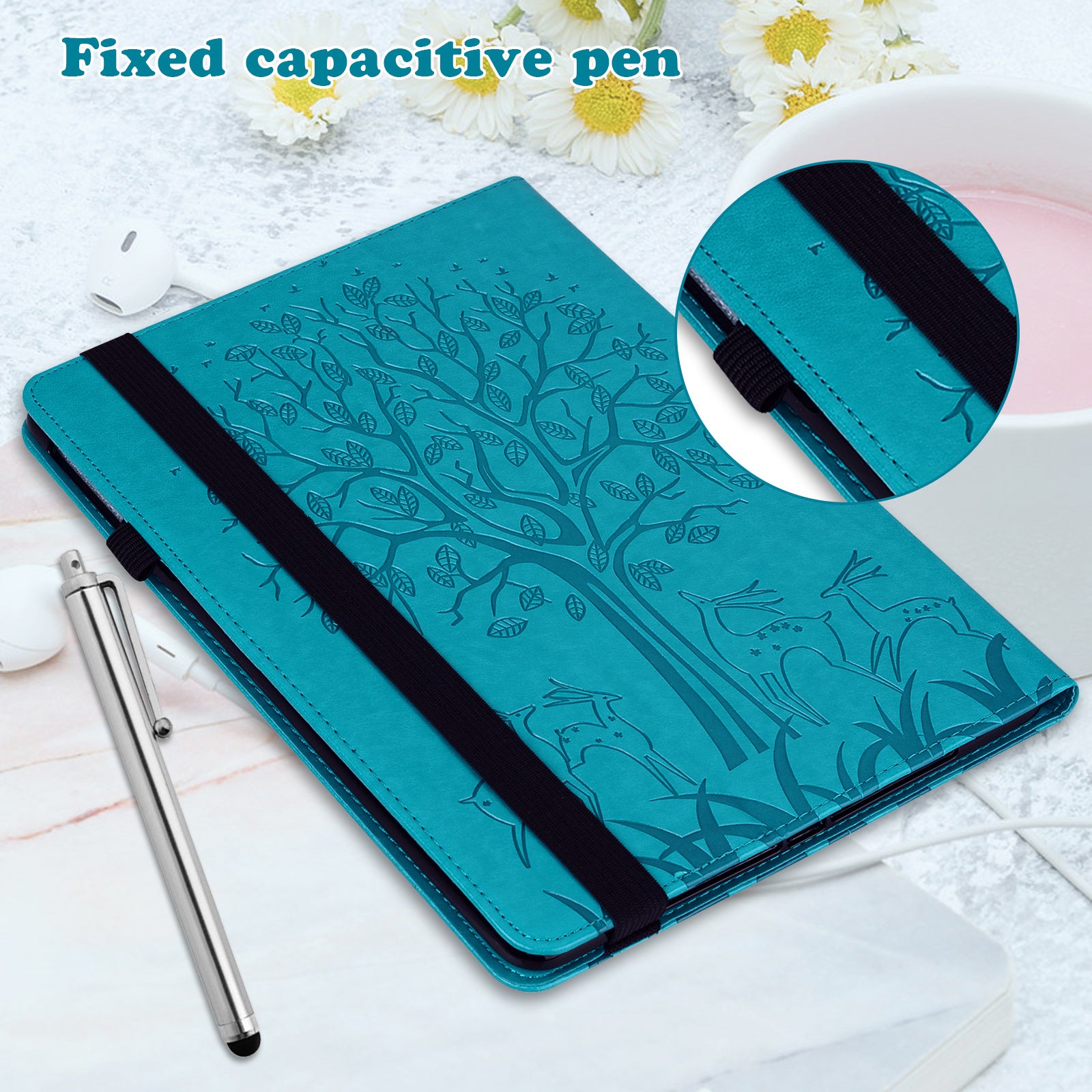 For Honor Pad 8 Case PU Leather Tree Deer Pattern Tablet Cover with Card Slots - Blue