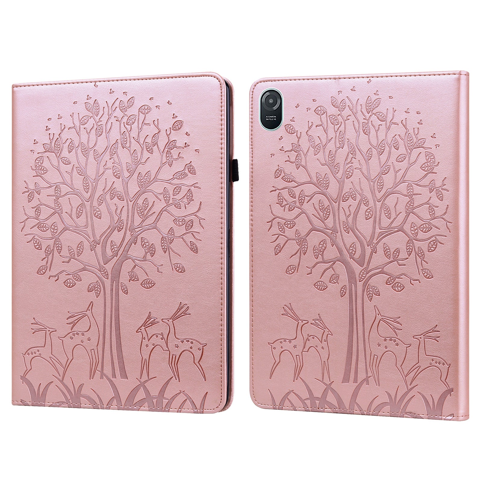 For Honor Pad 8 Case PU Leather Tree Deer Pattern Tablet Cover with Card Slots - Rose Gold