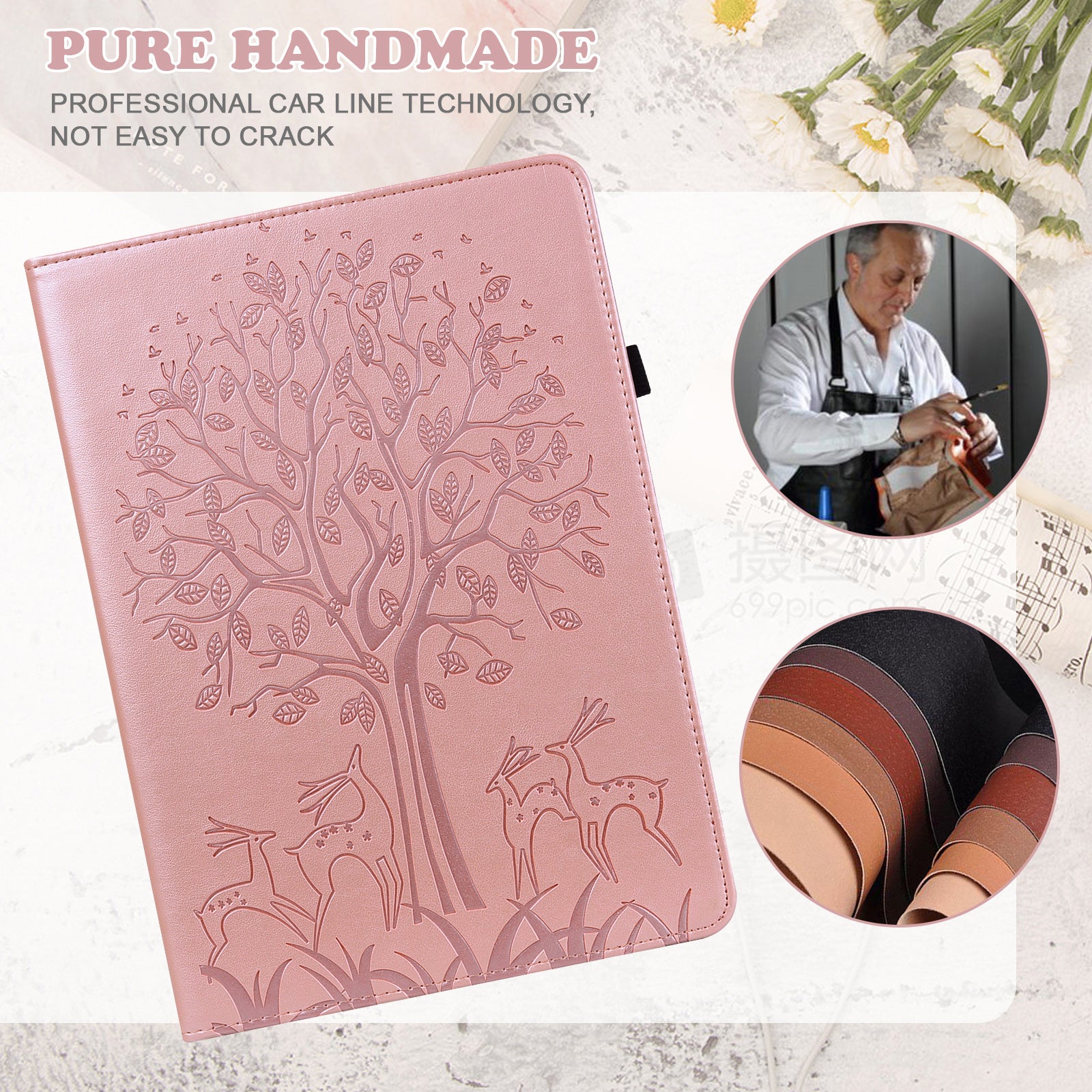 For Honor Pad 8 Case PU Leather Tree Deer Pattern Tablet Cover with Card Slots - Rose Gold
