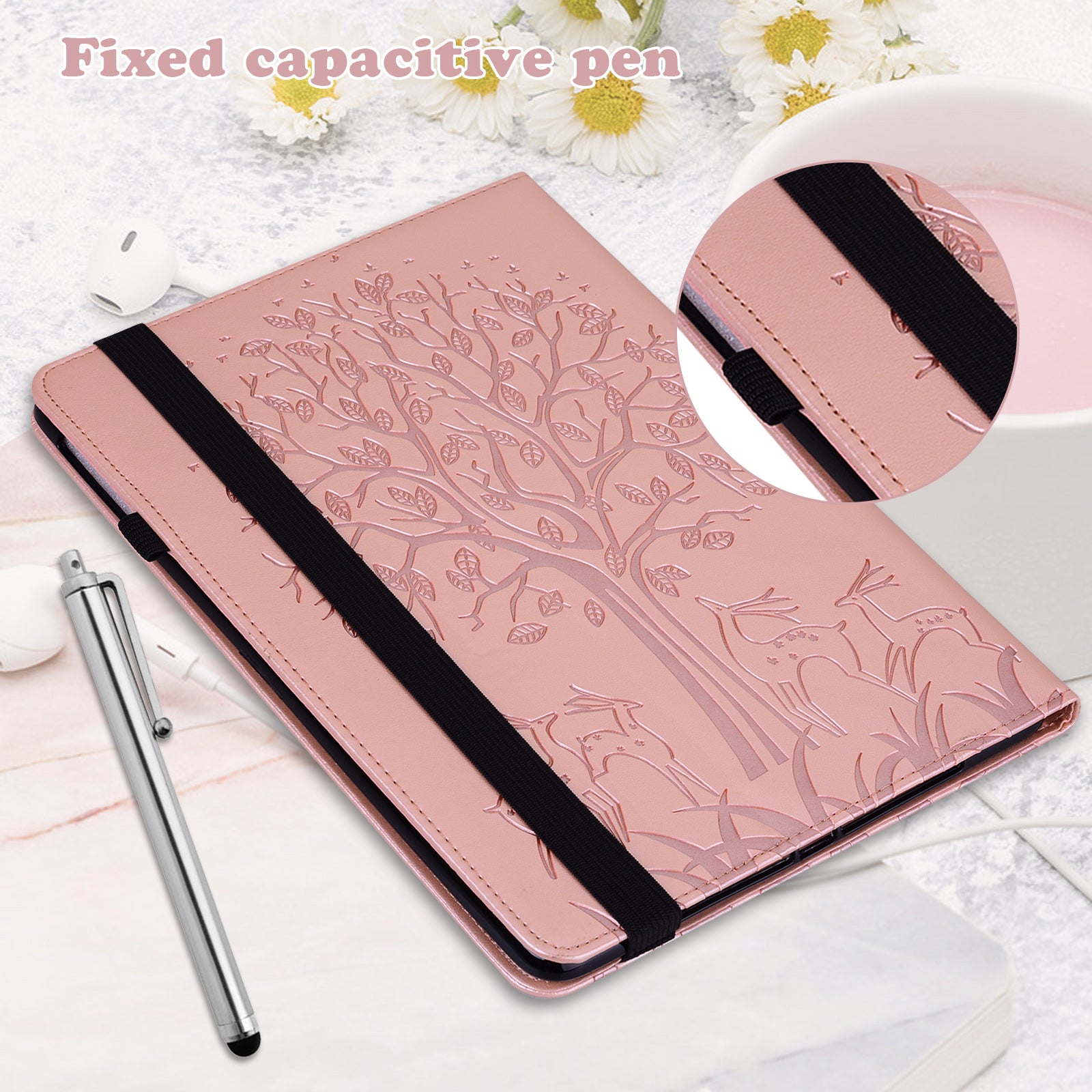 For Honor Pad 8 Case PU Leather Tree Deer Pattern Tablet Cover with Card Slots - Rose Gold