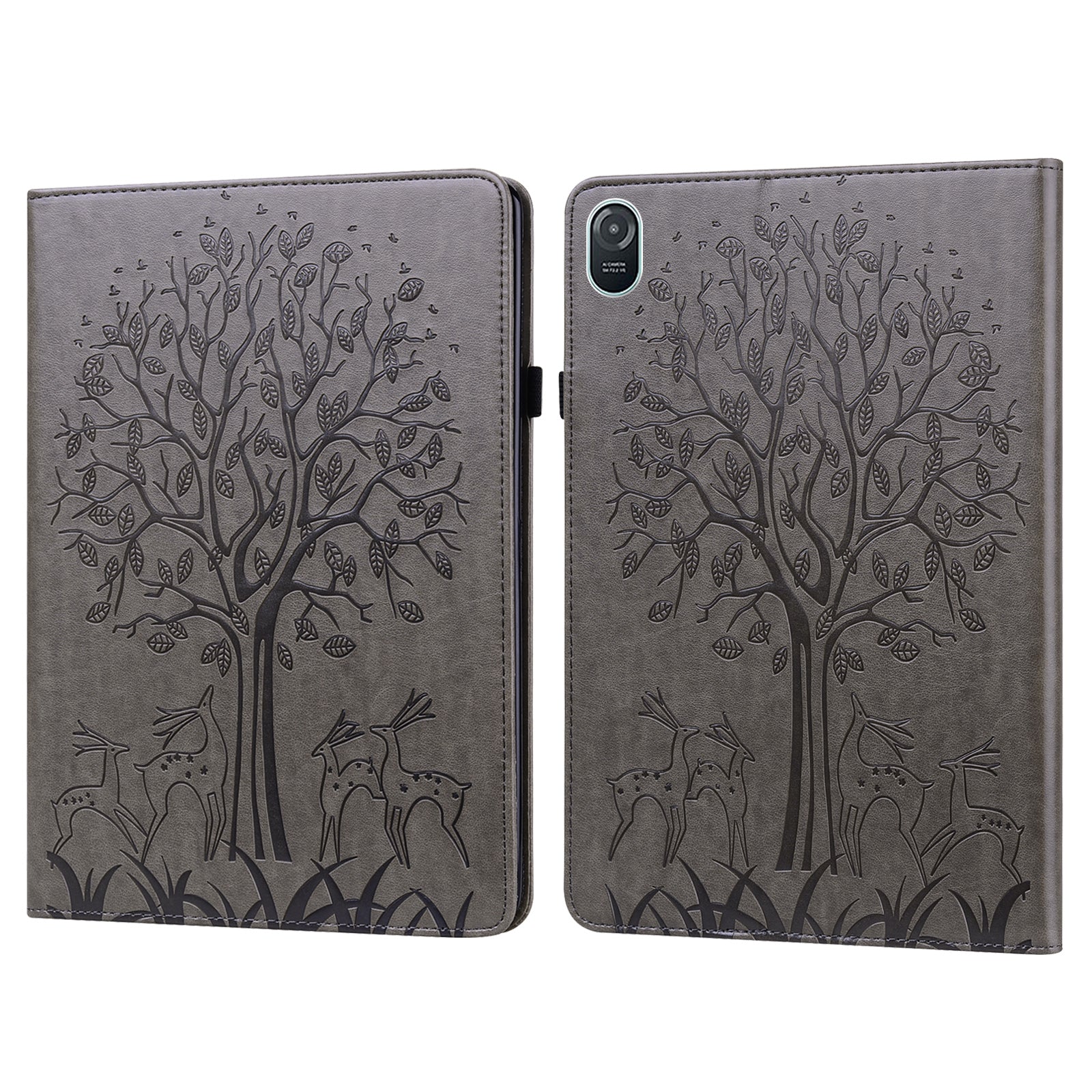 For Honor Pad 8 Case PU Leather Tree Deer Pattern Tablet Cover with Card Slots - Grey