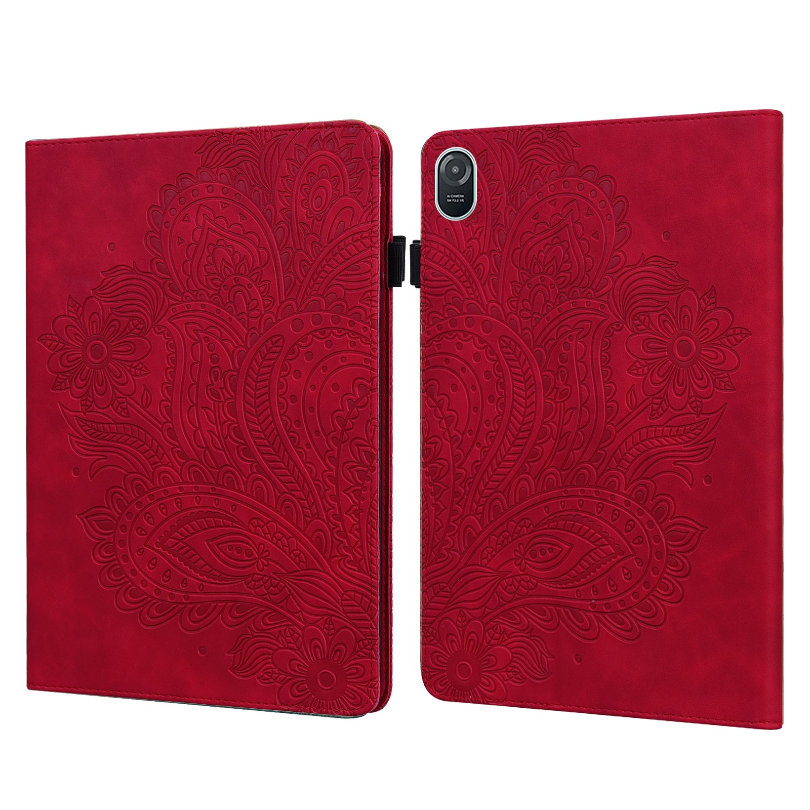 For Honor Pad 8 Case Flower Pattern PU Leather Card Slots Stand Protective Tablet Cover - Red