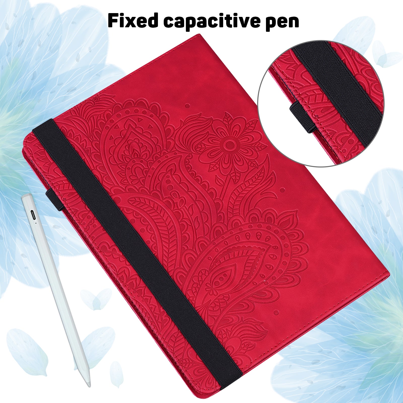 For Honor Pad 8 Case Flower Pattern PU Leather Card Slots Stand Protective Tablet Cover - Red