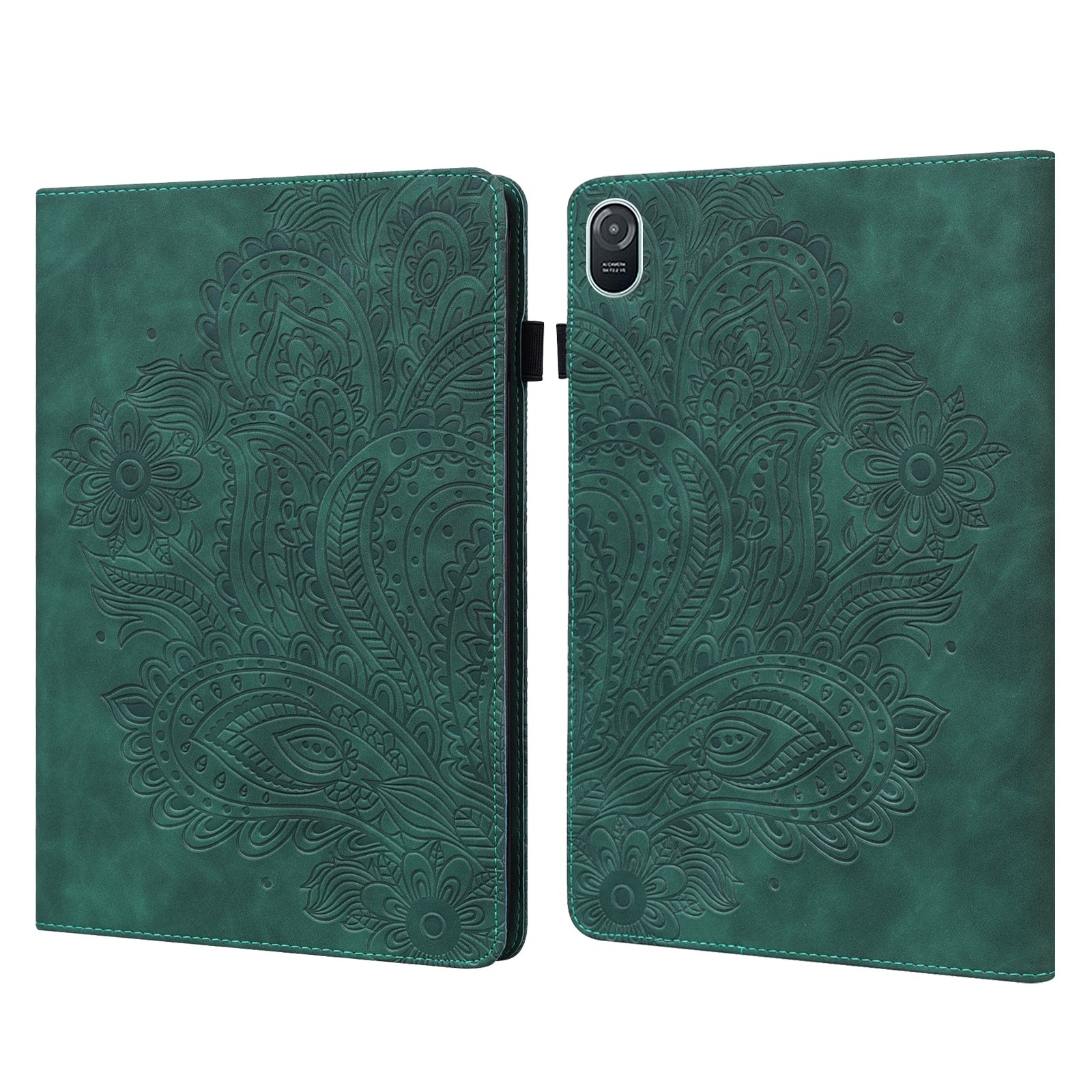 For Honor Pad 8 Case Flower Pattern PU Leather Card Slots Stand Protective Tablet Cover - Green