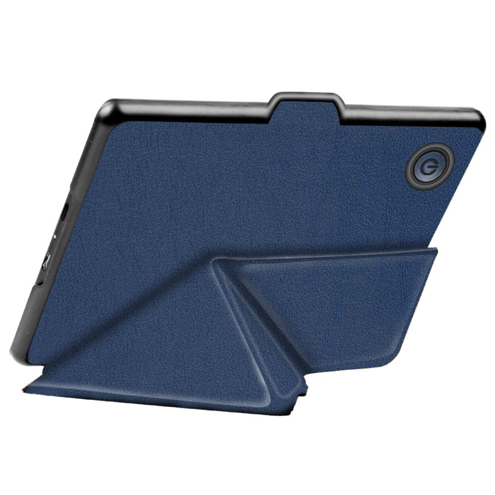 For Kobo Clara 2E Case Origami Stand Hard PC+PU Leather Tablet Cover - Dark Blue