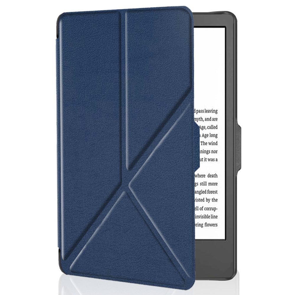 For Kobo Clara 2E Case Origami Stand Hard PC+PU Leather Tablet Cover - Dark Blue