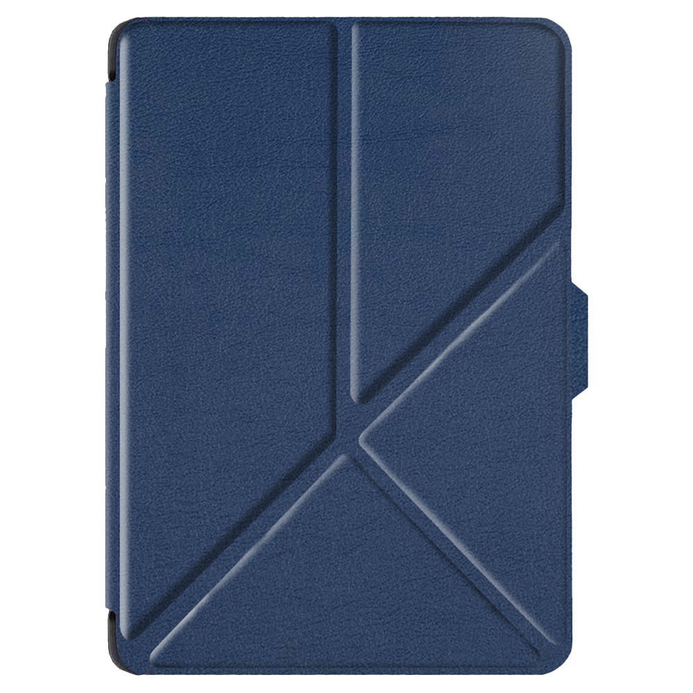 For Kobo Clara 2E Case Origami Stand Hard PC+PU Leather Tablet Cover - Dark Blue