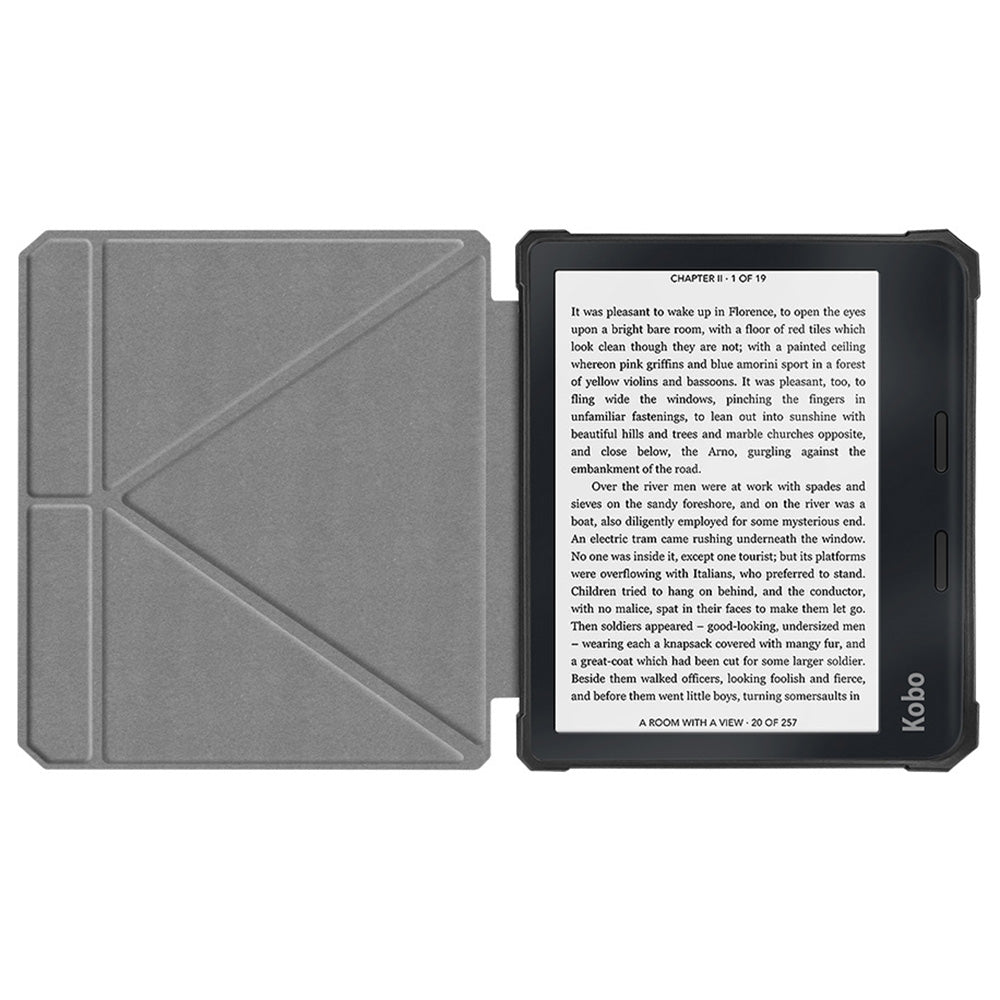 For Kobo Libra 2 N418 Case Soft TPU+PU Leather Tablet Cover with Origami Stand - Black