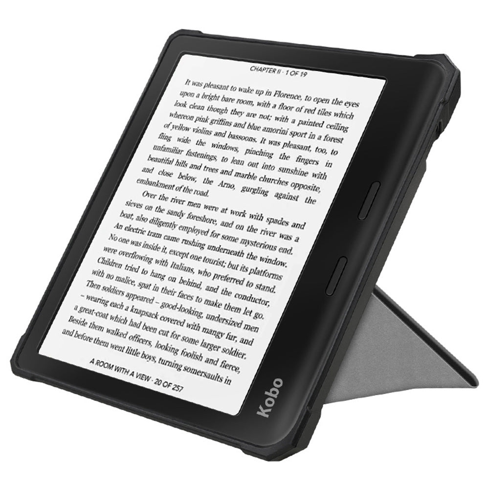 For Kobo Libra 2 N418 Case Soft TPU+PU Leather Tablet Cover with Origami Stand - Black