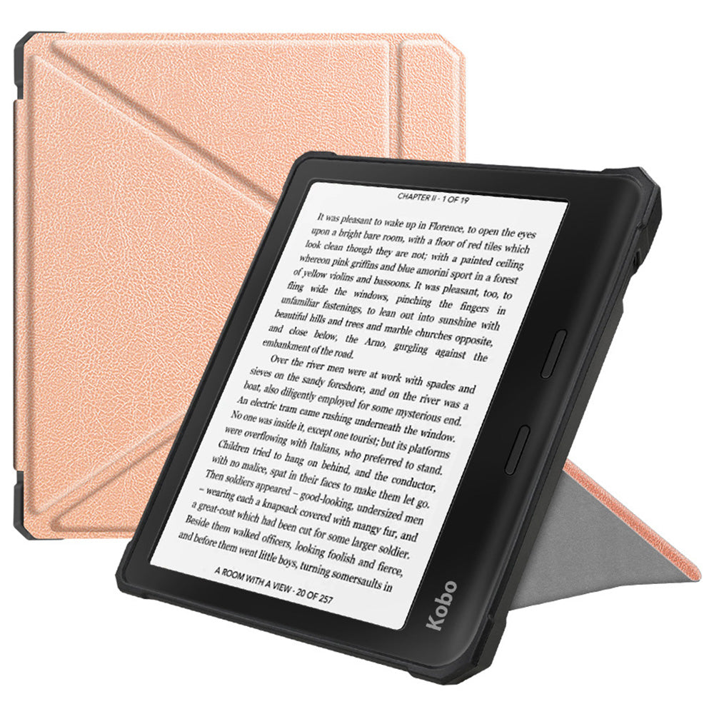 For Kobo Libra 2 N418 Case Soft TPU+PU Leather Tablet Cover with Origami Stand - Rose Gold