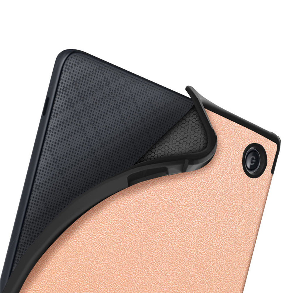 For Kobo Libra 2 N418 Case Soft TPU+PU Leather Tablet Cover with Origami Stand - Rose Gold