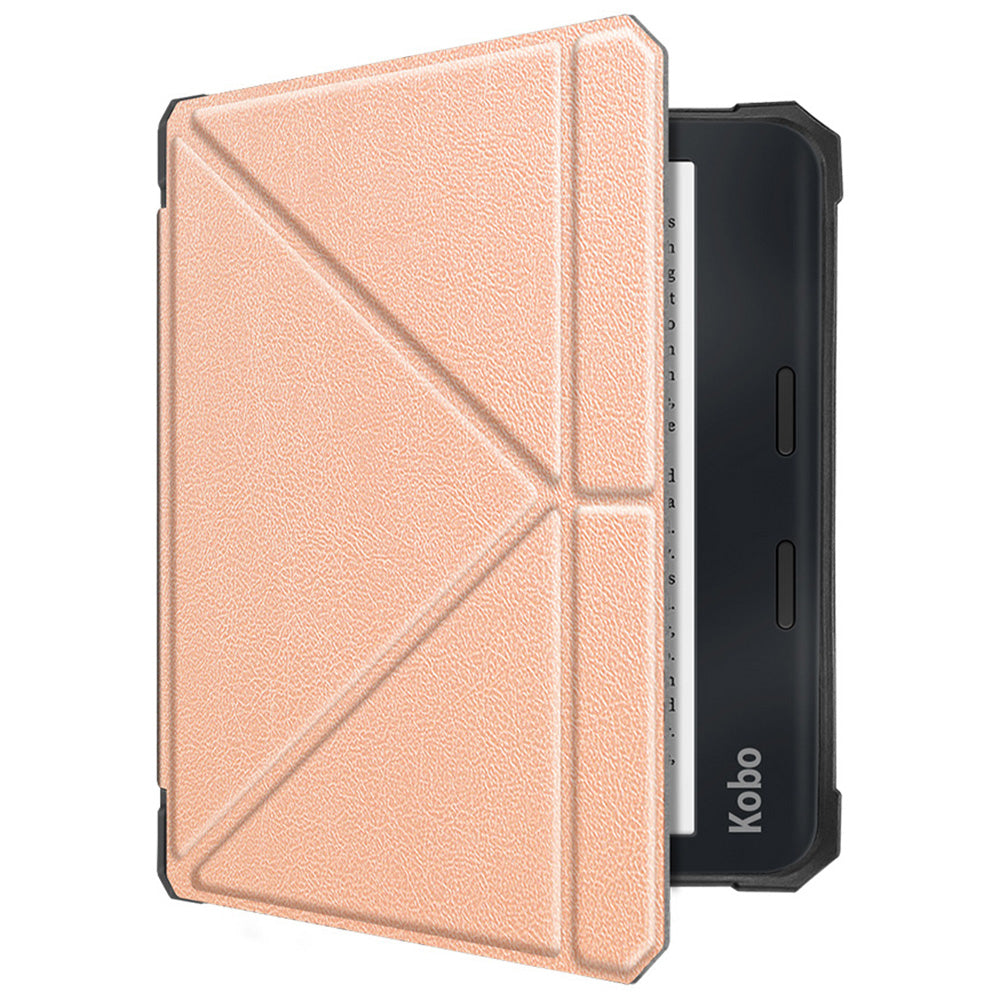 For Kobo Libra 2 N418 Case Soft TPU+PU Leather Tablet Cover with Origami Stand - Rose Gold