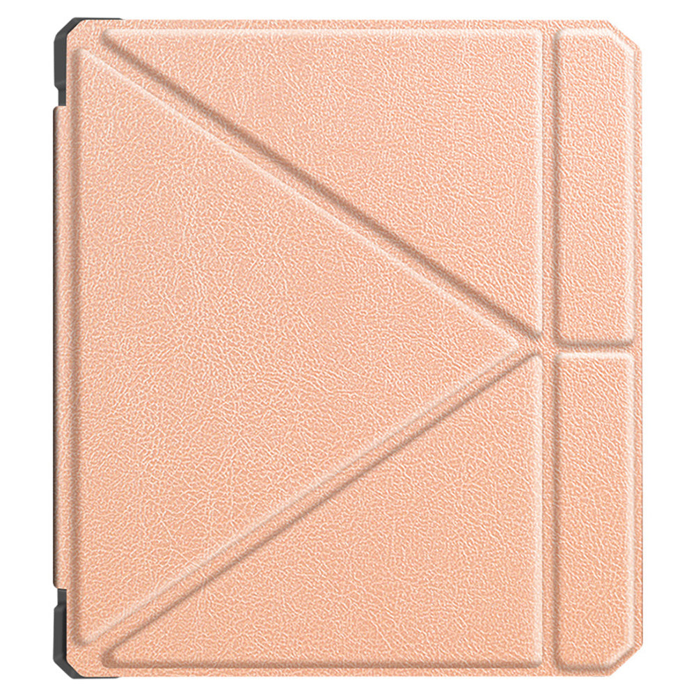 For Kobo Libra 2 N418 Case Soft TPU+PU Leather Tablet Cover with Origami Stand - Rose Gold