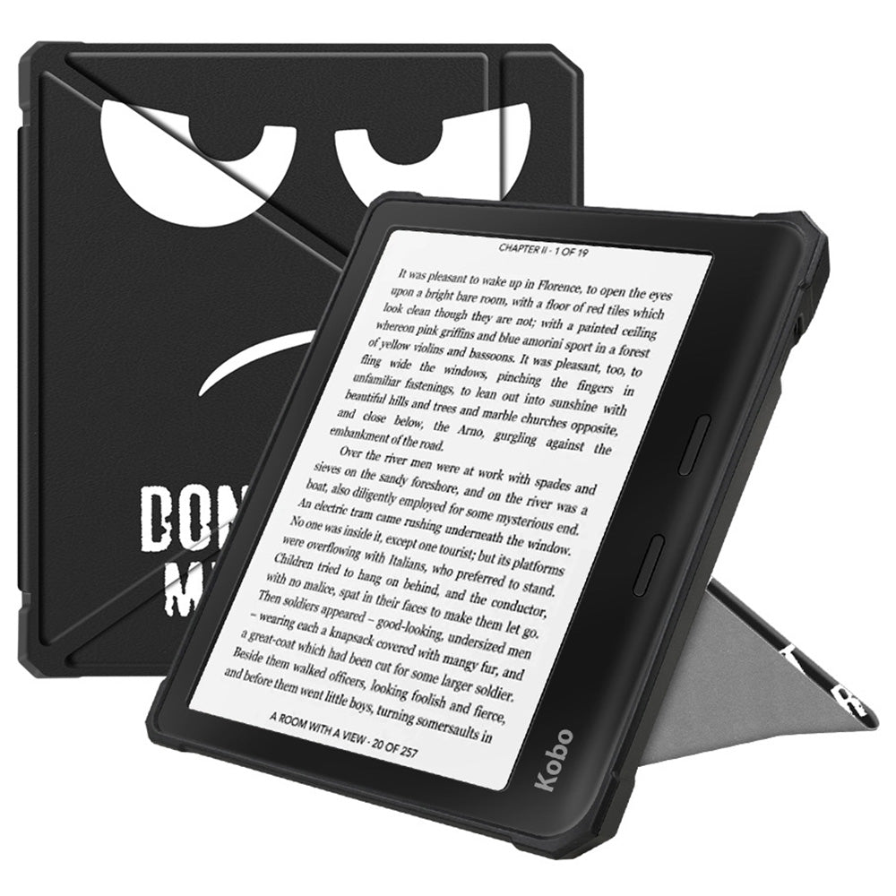 For Kobo Libra 2 N418 E-Reader Case Pattern Printing Origami Stand TPU+PU Leather Tablet Cover - Big Eyes