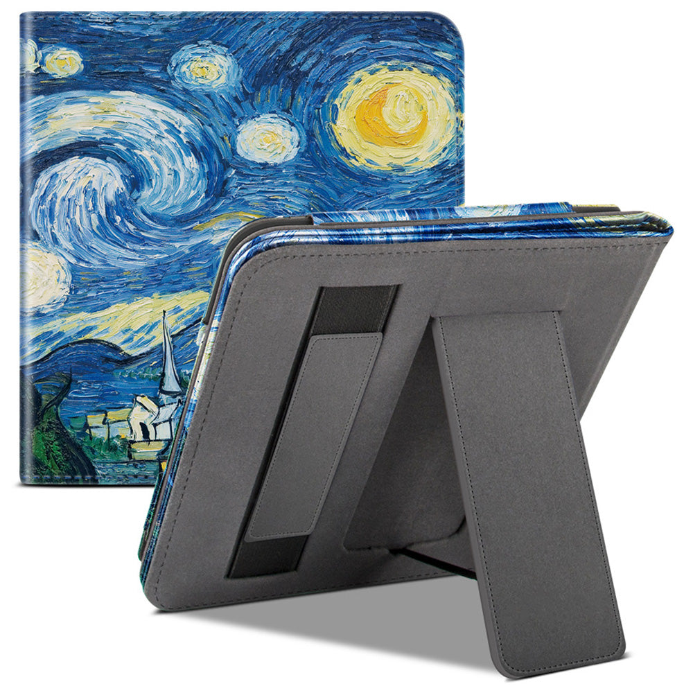 For Kobo Libra 2 N418 Kickstand Case Pattern Printing PU Leather E-Reader Cover - Starry Sky