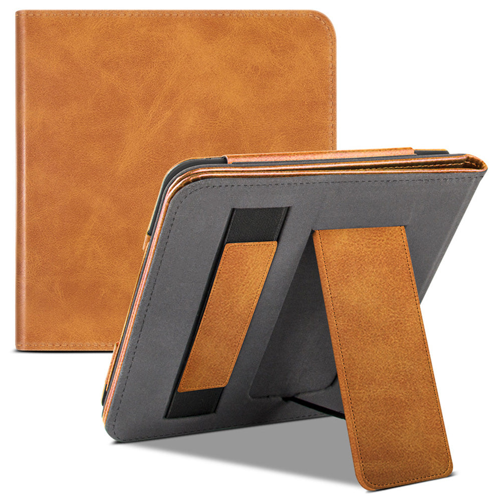 For Kobo Libra 2 N418 Tablet Case Auto Wake / Sleep PU Leather E-Reader Cover with Hand Strap, Kickstand - Brown