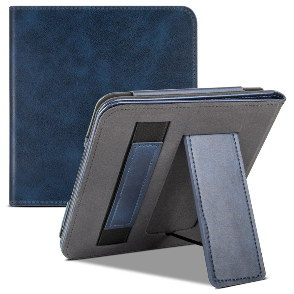 For Kobo Libra 2 N418 Tablet Case Auto Wake / Sleep PU Leather E-Reader Cover with Hand Strap, Kickstand - Blue