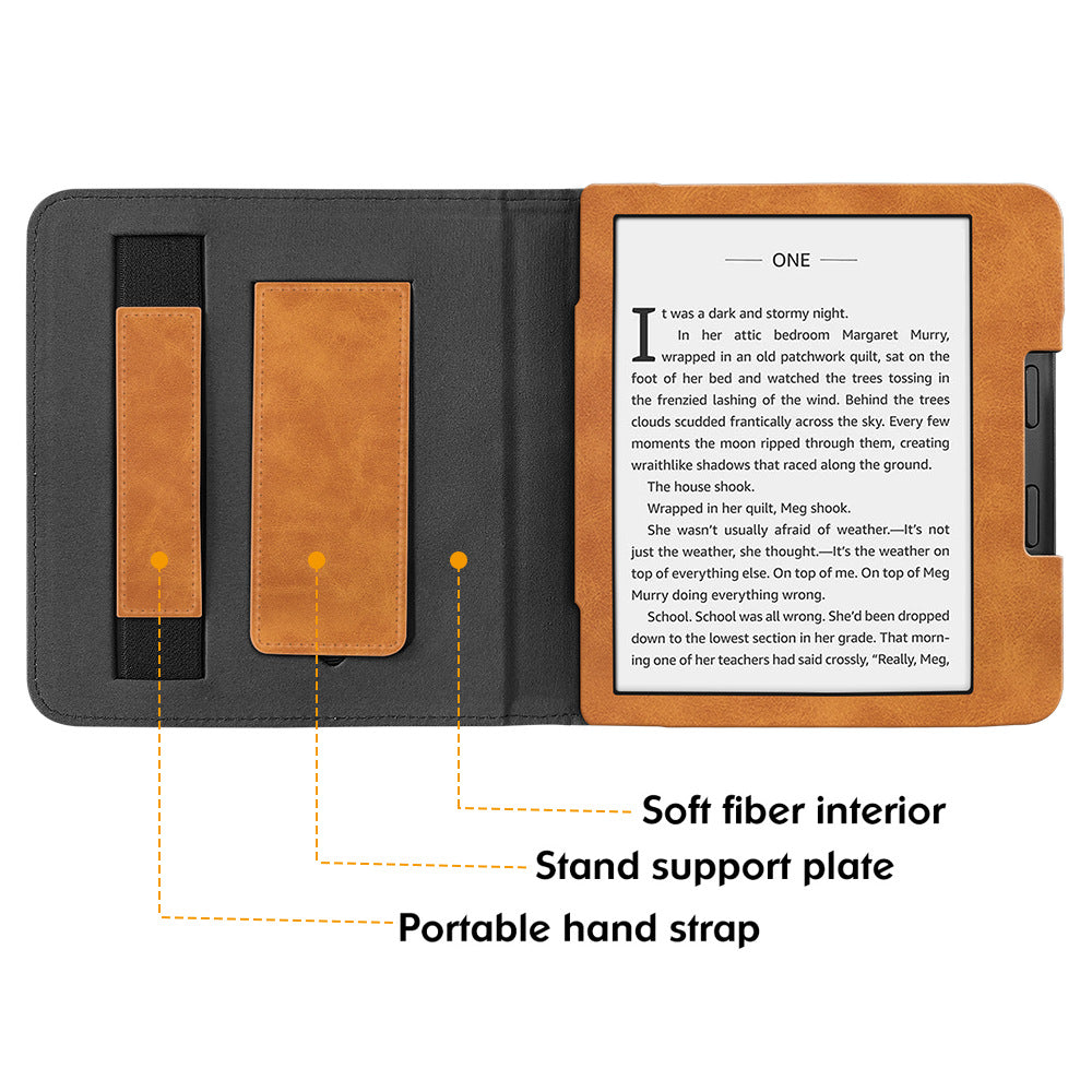 For Kobo Libra 2 N418 Tablet Case Auto Wake / Sleep PU Leather E-Reader Cover with Hand Strap, Kickstand - Black