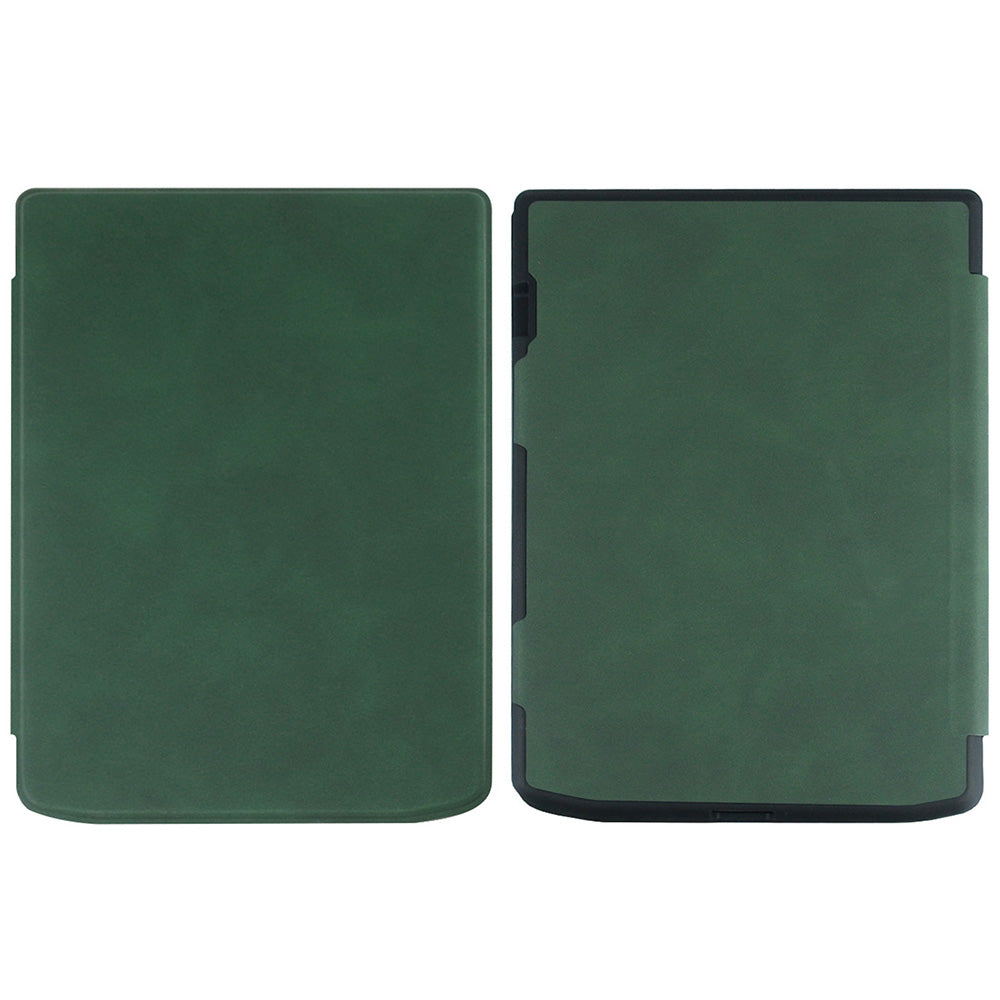 For PocketBook InkPad Color 2 / 3 PB743 Case Skin-Touch PU Leather E-Reader Cover with Auto Wake / Sleep - Blackish Green