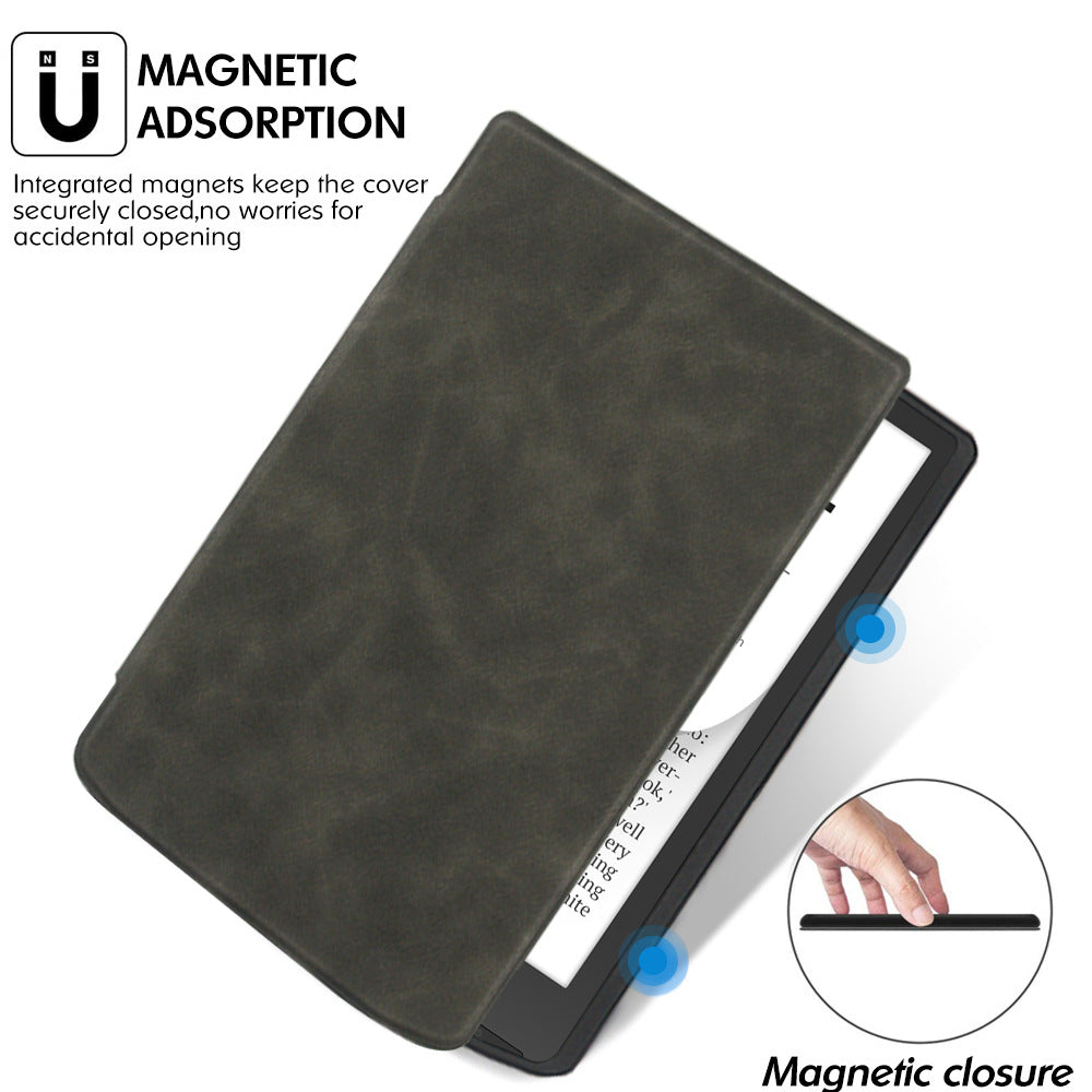 For PocketBook InkPad Color 2 / 3 PB743 Case Skin-Touch PU Leather E-Reader Cover with Auto Wake / Sleep - Blackish Green