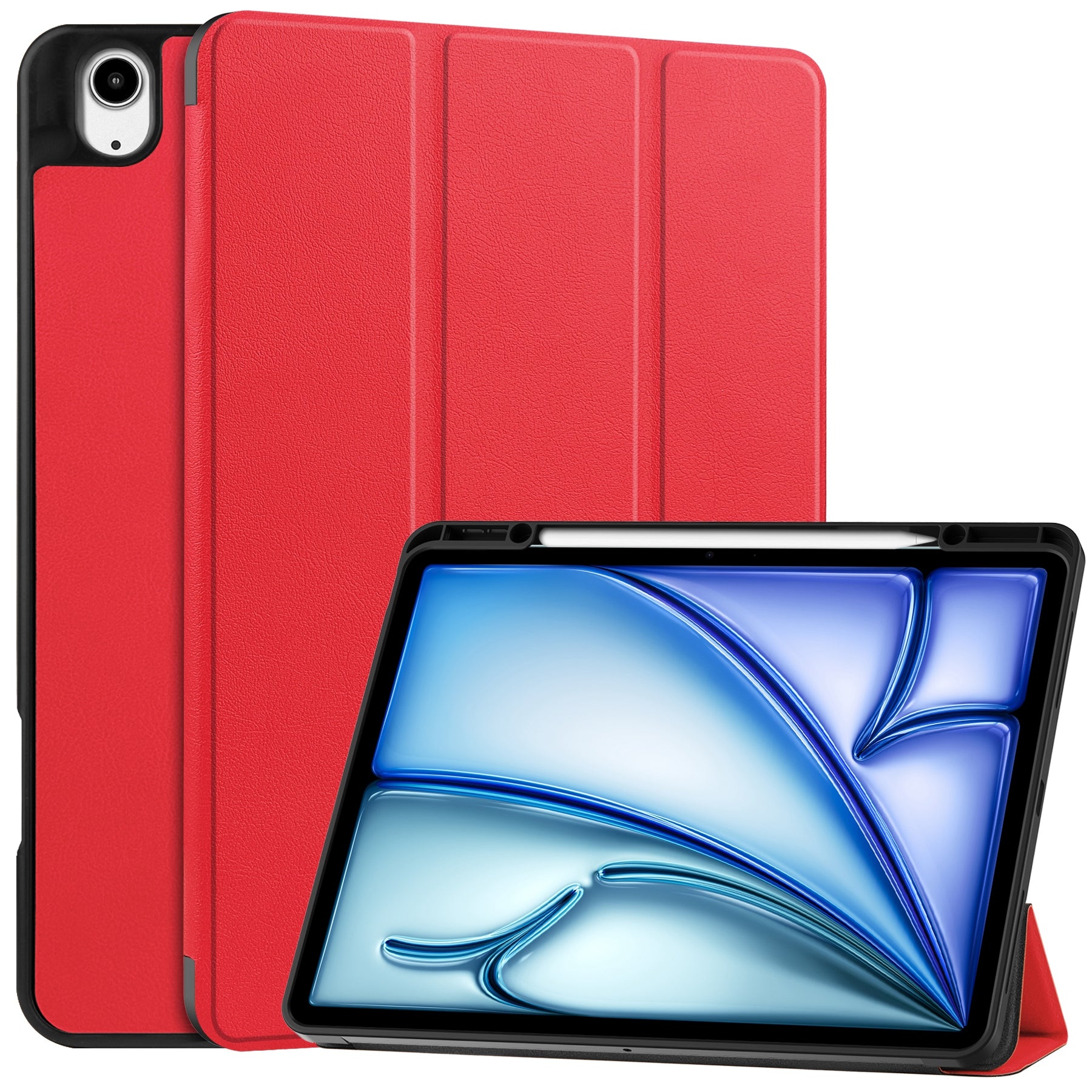 For iPad Air 13 (2024) Leather Case Tri-fold Stand Tablet Cover with Pen Slot - Red