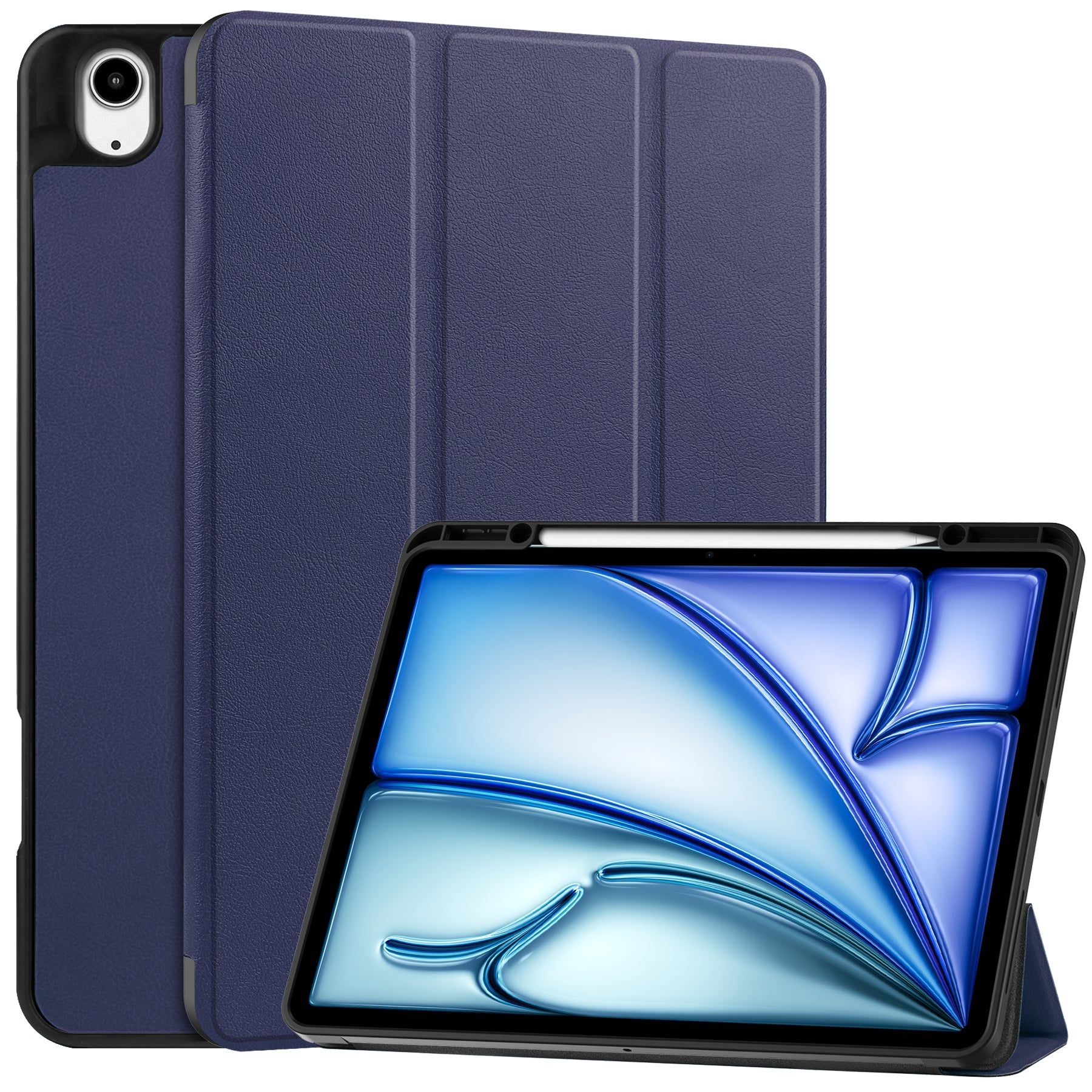 For iPad Air 13 (2024) Leather Case Tri-fold Stand Tablet Cover with Pen Slot - Blue