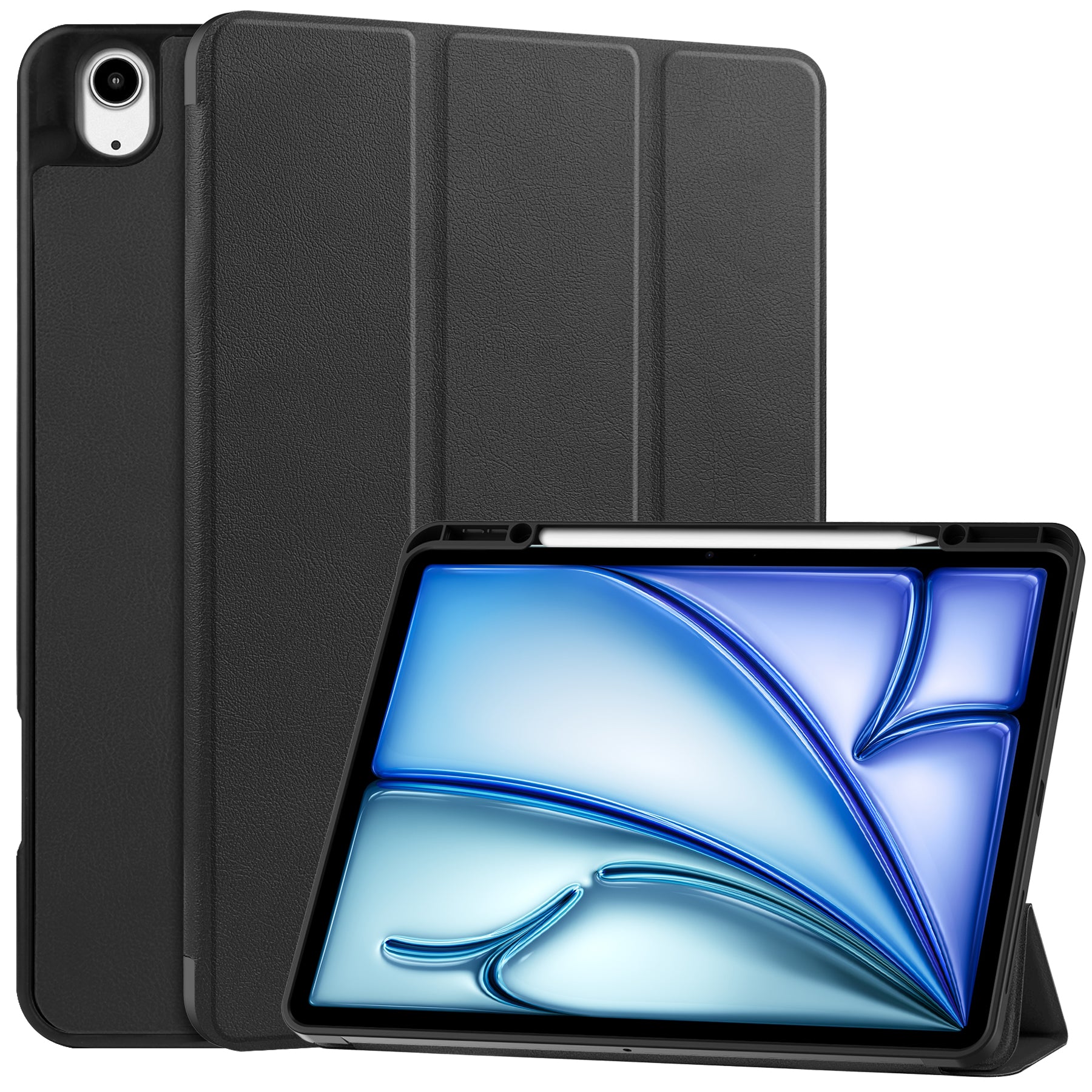 For iPad Air 13 (2024) Leather Case Tri-fold Stand Tablet Cover with Pen Slot - Black