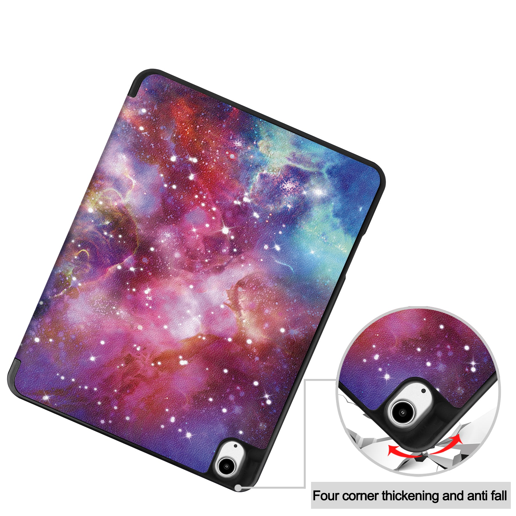 For iPad Air 13 (2024) Case Pattern Printing Tri-fold Stand Leather Cover with Pen Slot - Galaxy