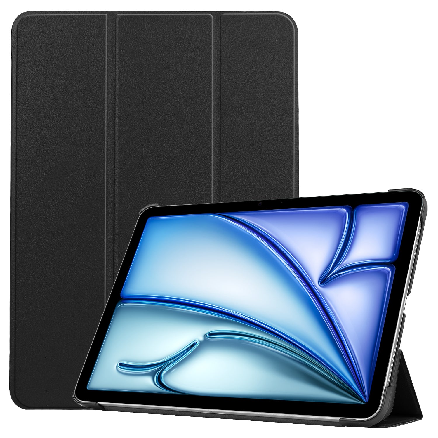 For iPad Air 13 (2024) Case Auto Wake  /  Sleep Tri-fold Stand Leather Tablet Cover - Black