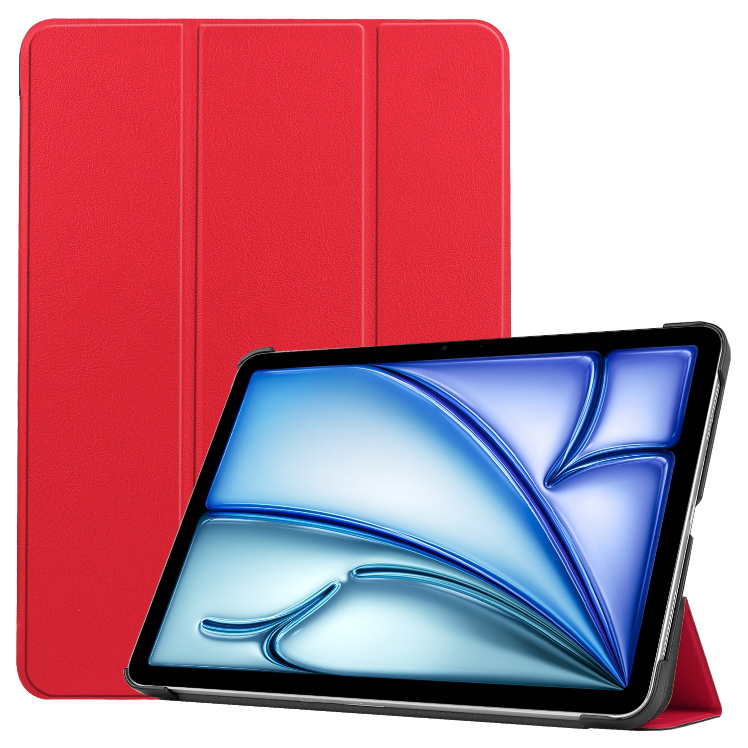 For iPad Air 13 (2024) Case Auto Wake  /  Sleep Tri-fold Stand Leather Tablet Cover - Red