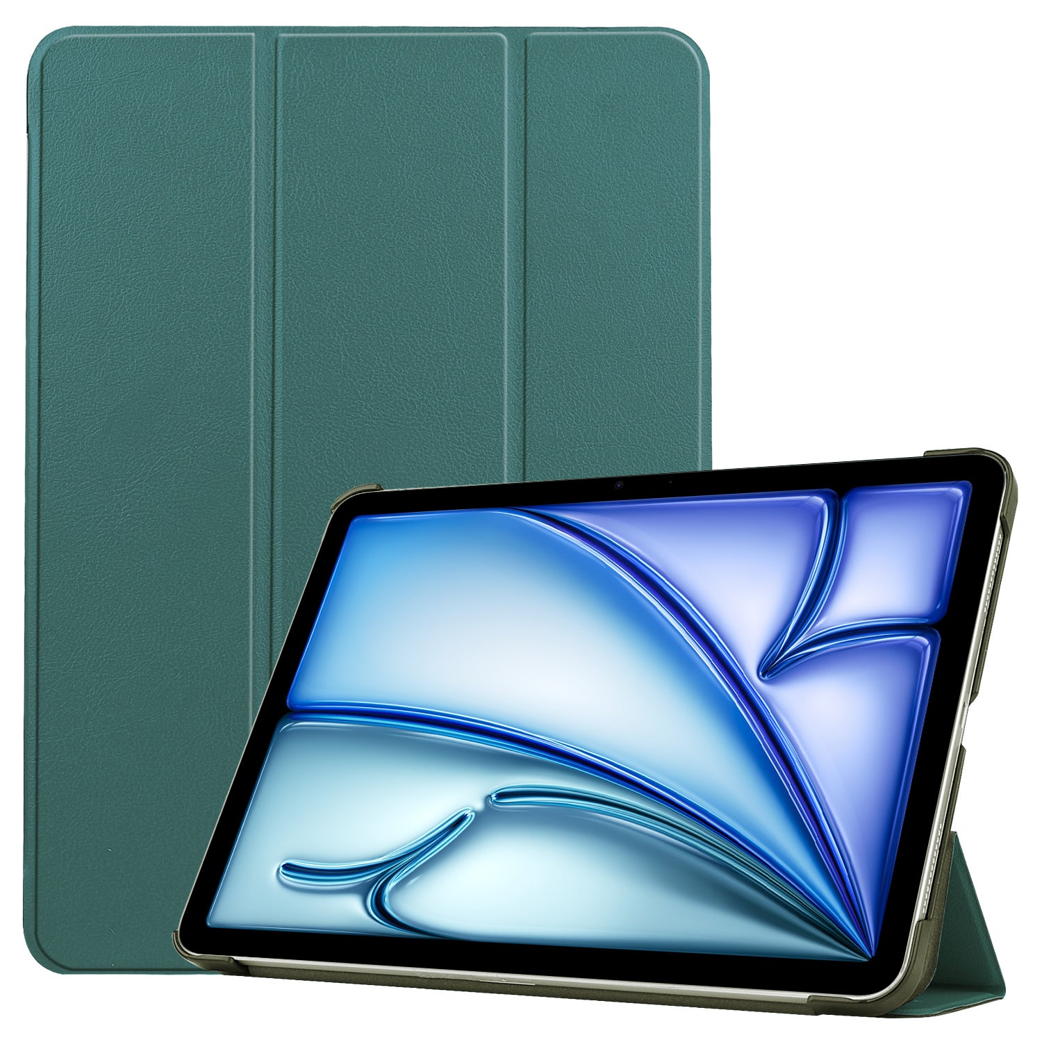 For iPad Air 13 (2024) Case Auto Wake  /  Sleep Tri-fold Stand Leather Tablet Cover - Blackish Green