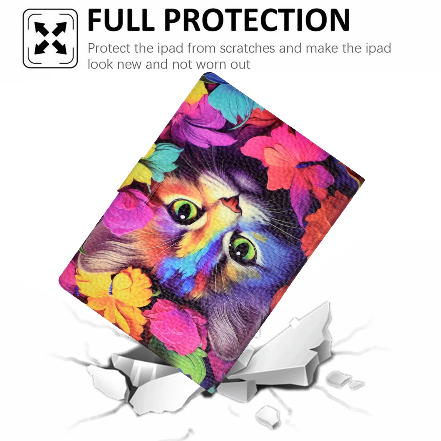 For iPad 10.9 (2022) Case with Card Slots Pattern Printed Bump Proof Leather Tablet Cover - Rose Cat