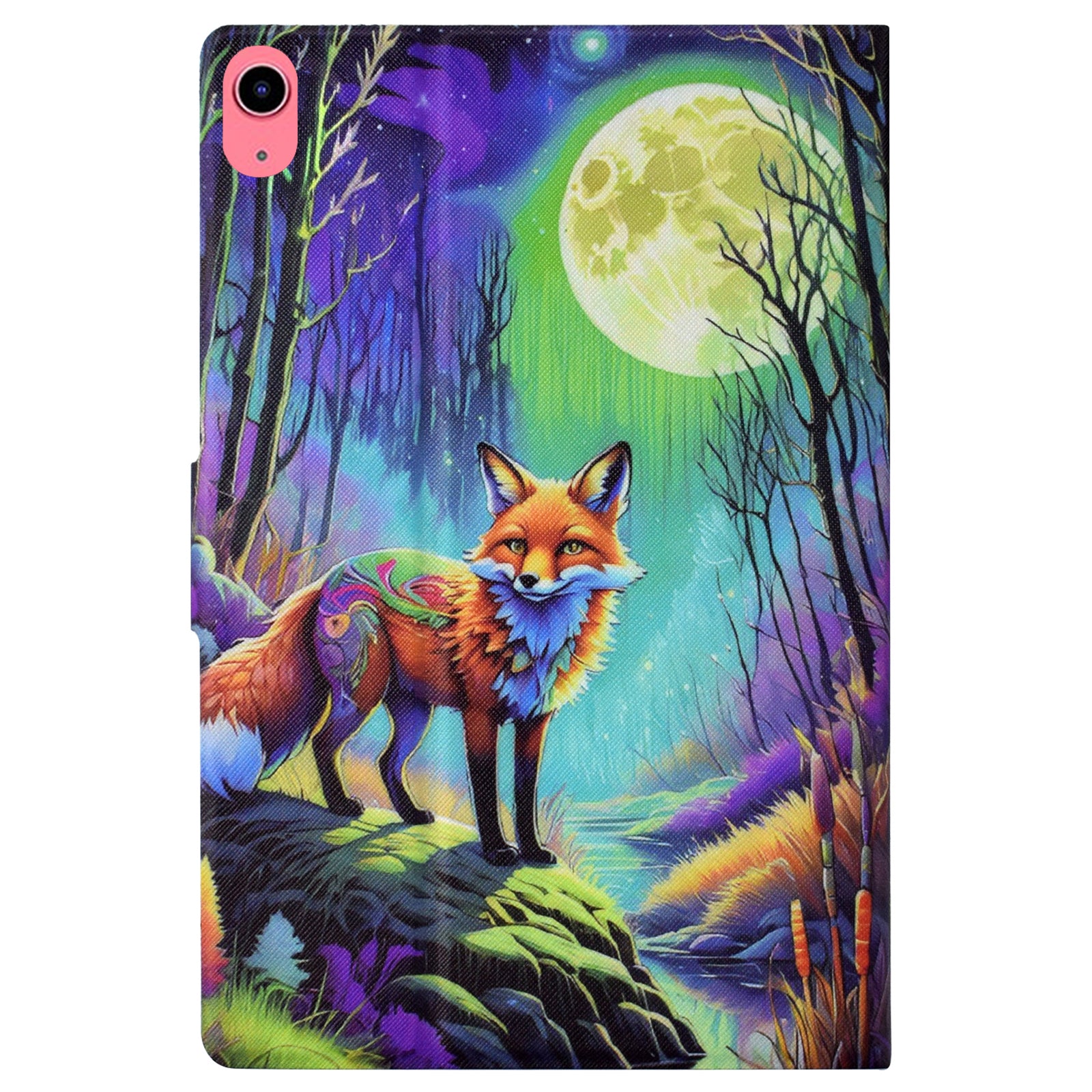 For iPad 10.9 (2022) Case with Card Slots Pattern Printed Bump Proof Leather Tablet Cover - Moonlight Fox