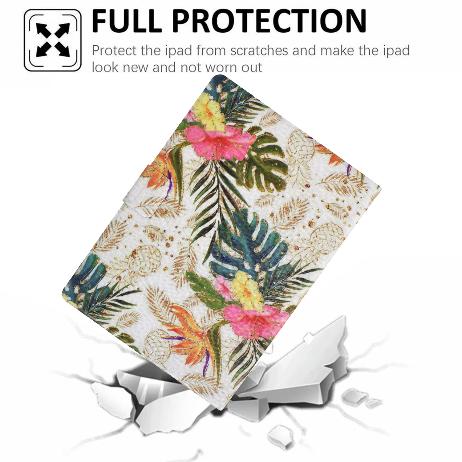 For iPad 10.9 (2022) Case with Card Slots Pattern Printed Bump Proof Leather Tablet Cover - Golden Pineapple