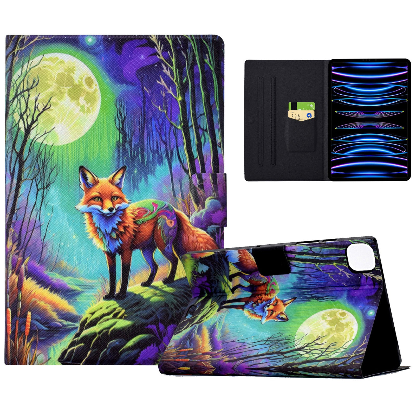 For iPad Pro 11 (2018) / (2020) / iPad Air (2020) / (2022) Case PU Leather Pattern Folio Smart Tablet Cover - Moonlight Fox