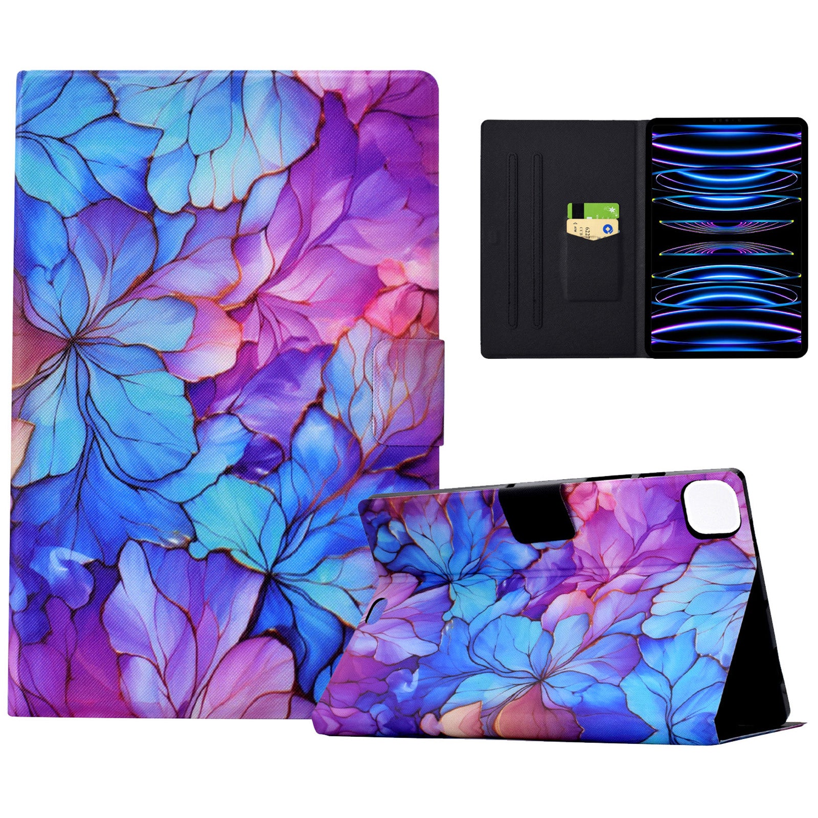 For iPad Pro 11 (2018) / (2020) / iPad Air (2020) / (2022) Case PU Leather Pattern Folio Smart Tablet Cover - Petal