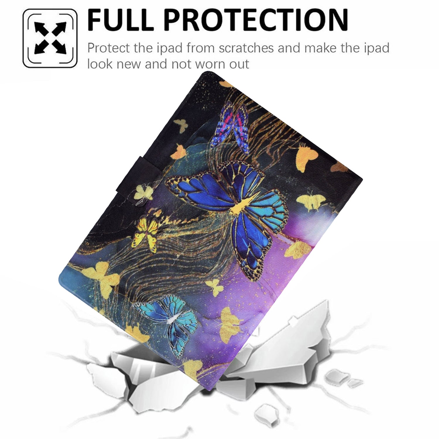 For iPad Pro 11 (2018) / (2020) / iPad Air (2020) / (2022) Case PU Leather Pattern Folio Smart Tablet Cover - Golden Butterflies