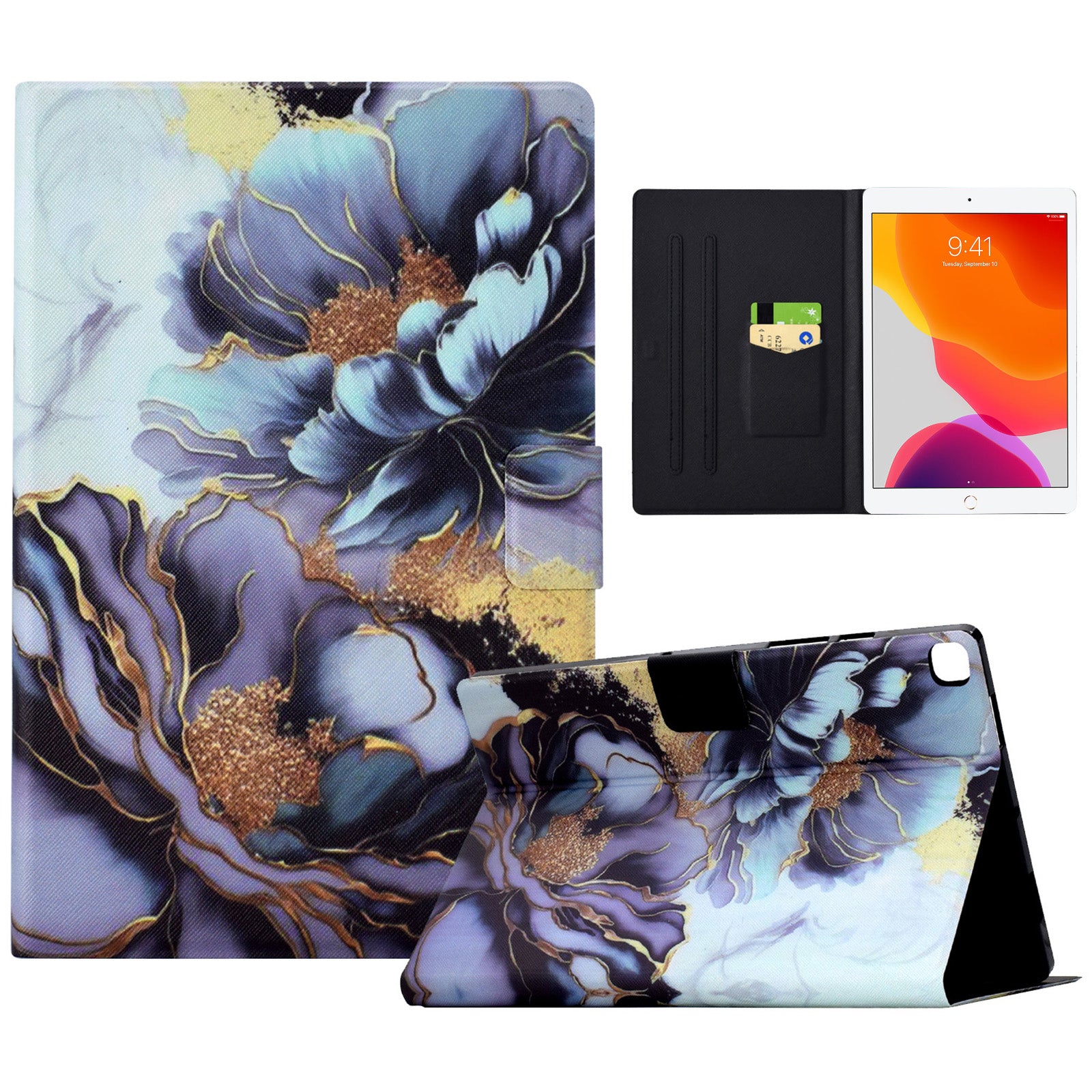 For iPad 10.2 (2020) / (2019) / iPad Air 10.5 inch (2019) Leather Case Pattern Print Card Slots Tablet Cover - Peony Flower