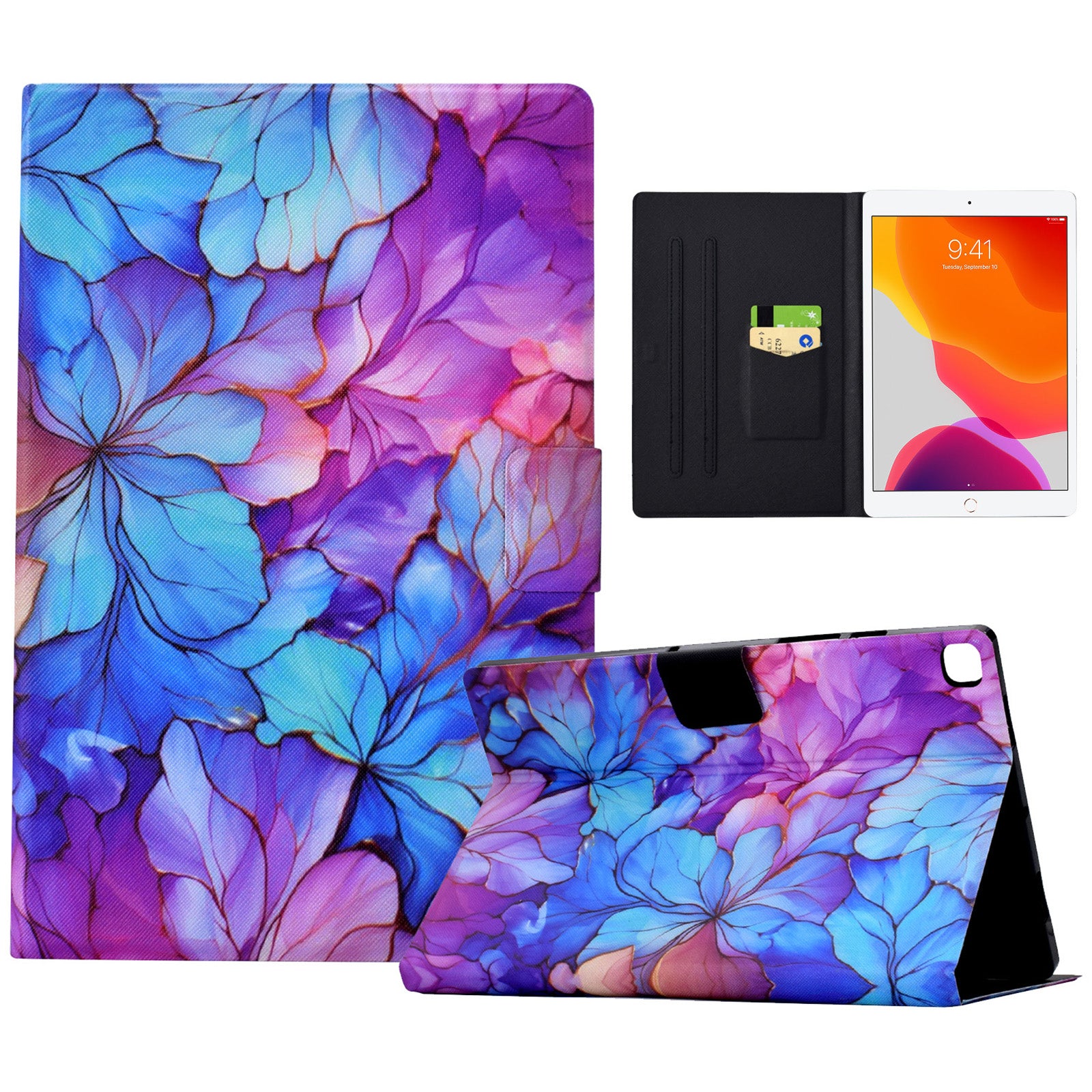 For iPad 10.2 (2020) / (2019) / iPad Air 10.5 inch (2019) Leather Case Pattern Print Card Slots Tablet Cover - Petal