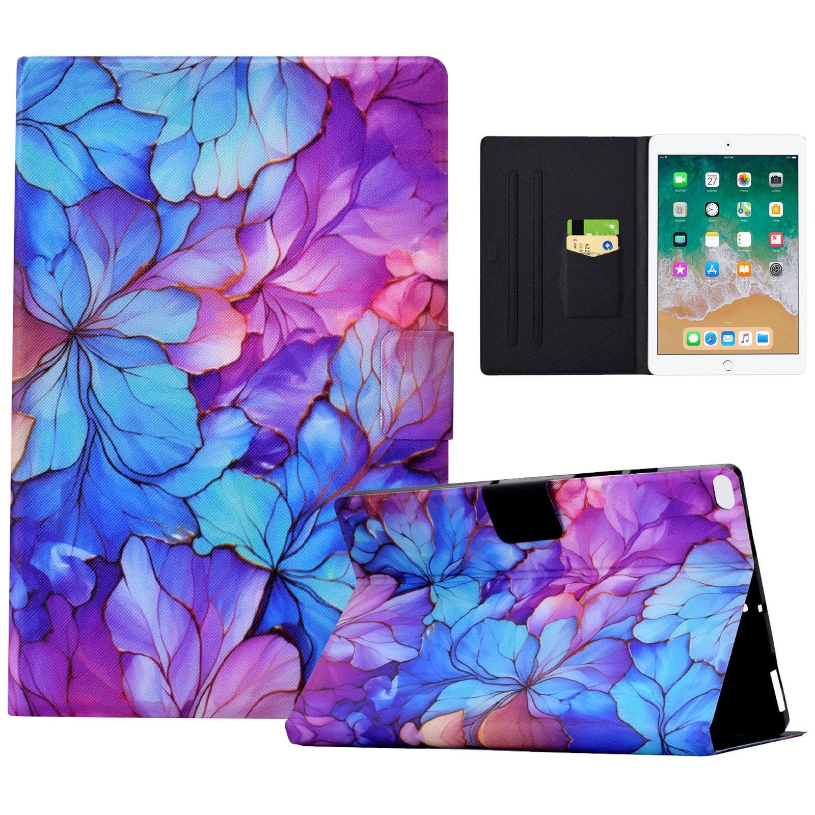 For iPad Air (2013) / iPad Air 2 / iPad 9.7-inch (2017) / (2018) Case PU Leather Pattern Folio Stand Protective Shell Cover - Petal