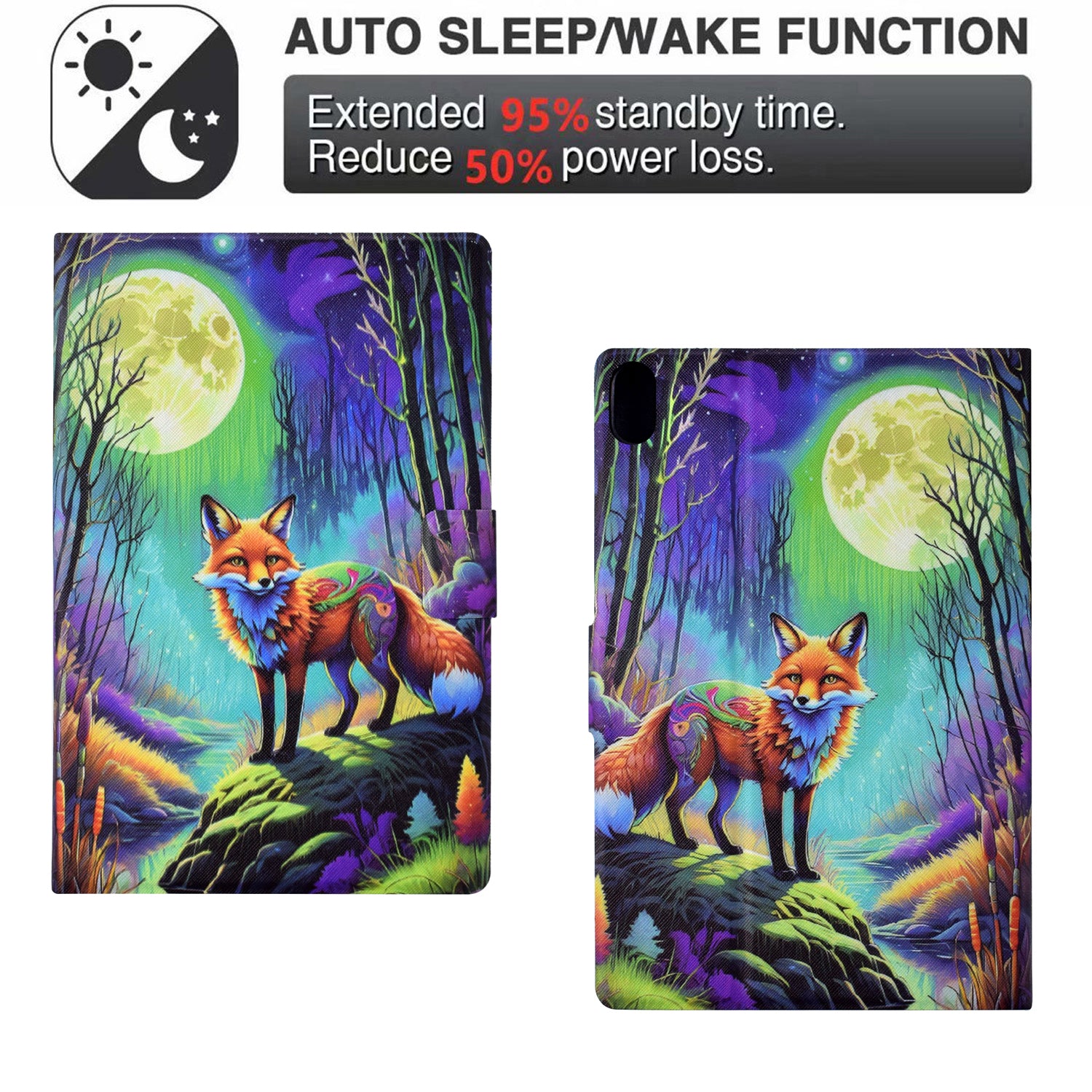 For iPad mini (2021) Case PU Leather Card Slots Tablet Cover with Auto Wake / Sleep - Moonlight Fox