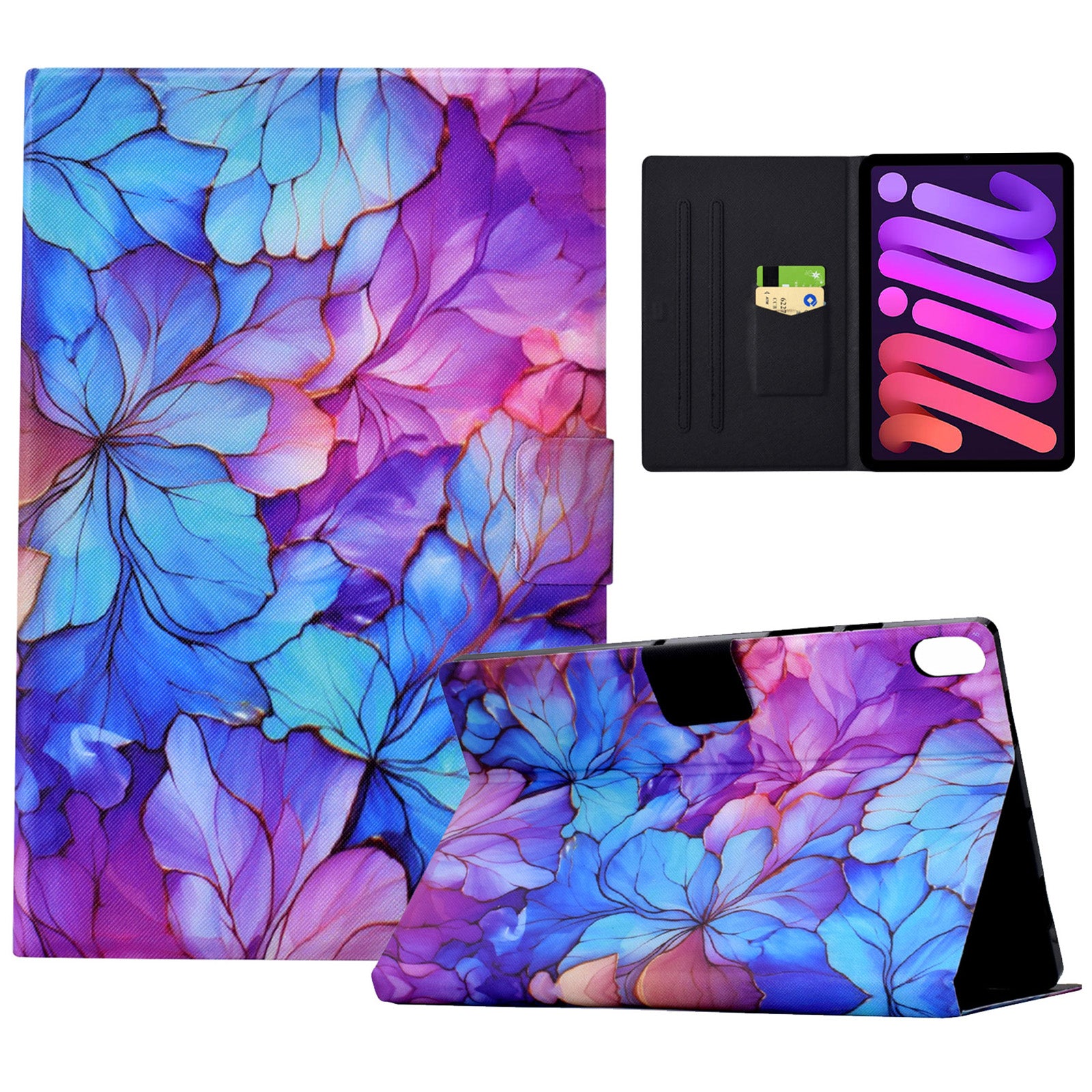 For iPad mini (2021) Case PU Leather Card Slots Tablet Cover with Auto Wake / Sleep - Petal